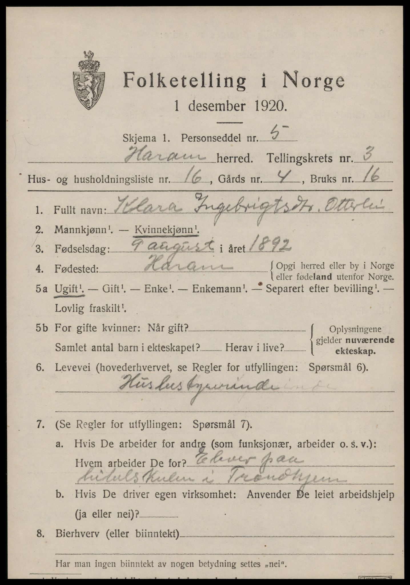 SAT, 1920 census for Haram, 1920, p. 2105