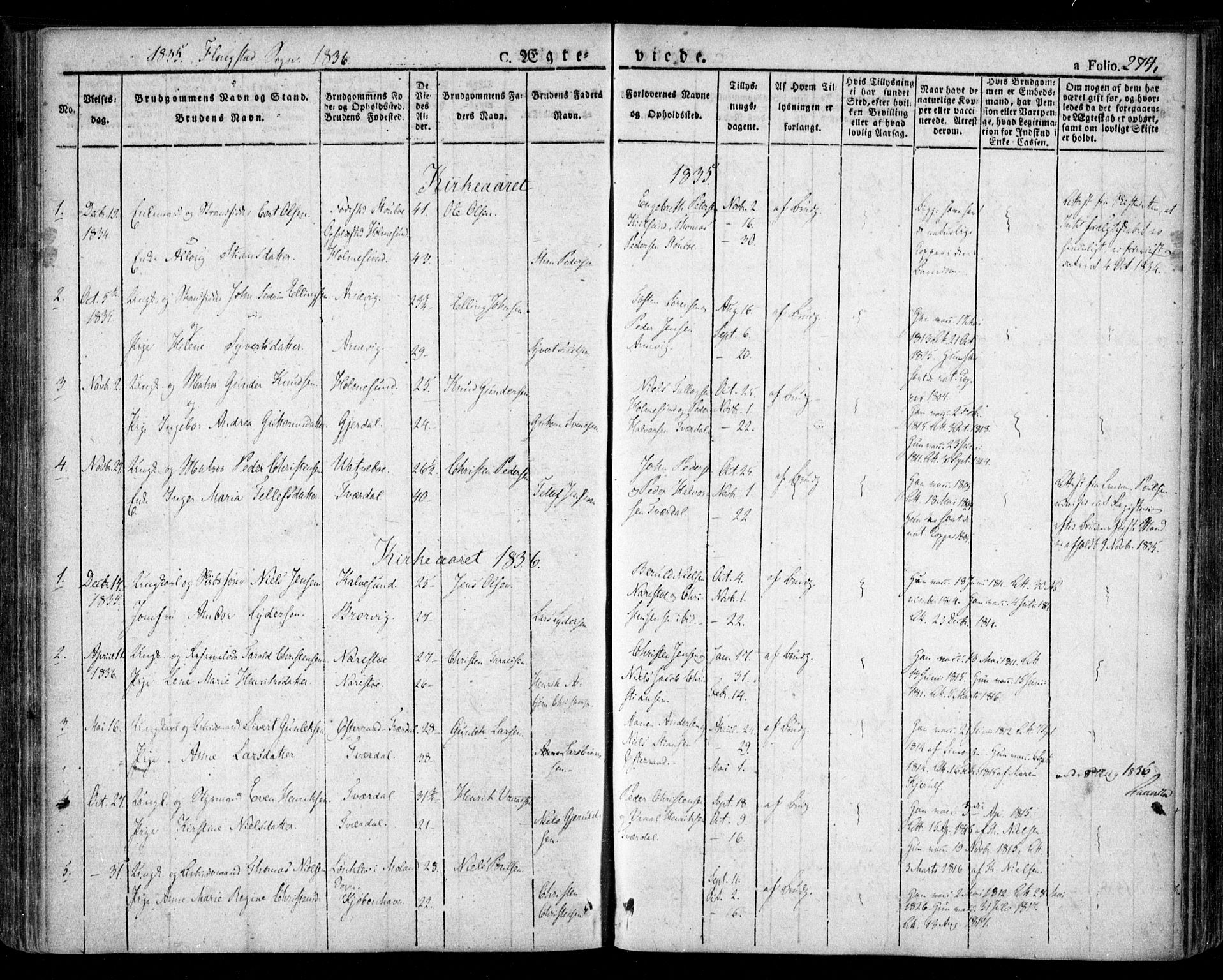 Dypvåg sokneprestkontor, AV/SAK-1111-0007/F/Fa/Faa/L0004: Parish register (official) no. A 4, 1824-1840, p. 274