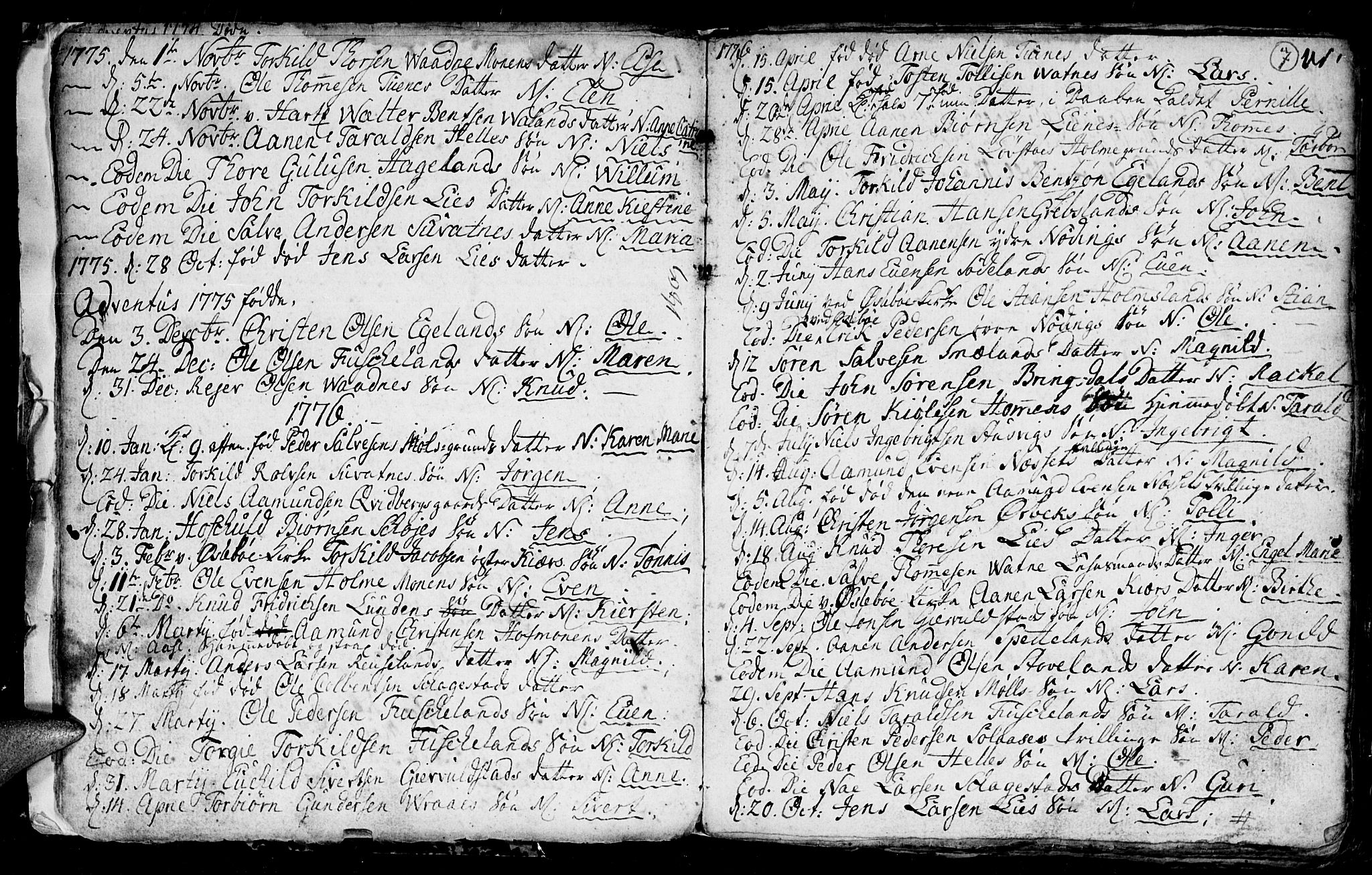 Holum sokneprestkontor, SAK/1111-0022/F/Fb/Fba/L0001: Parish register (copy) no. B 1 /1, 1770-1820, p. 7