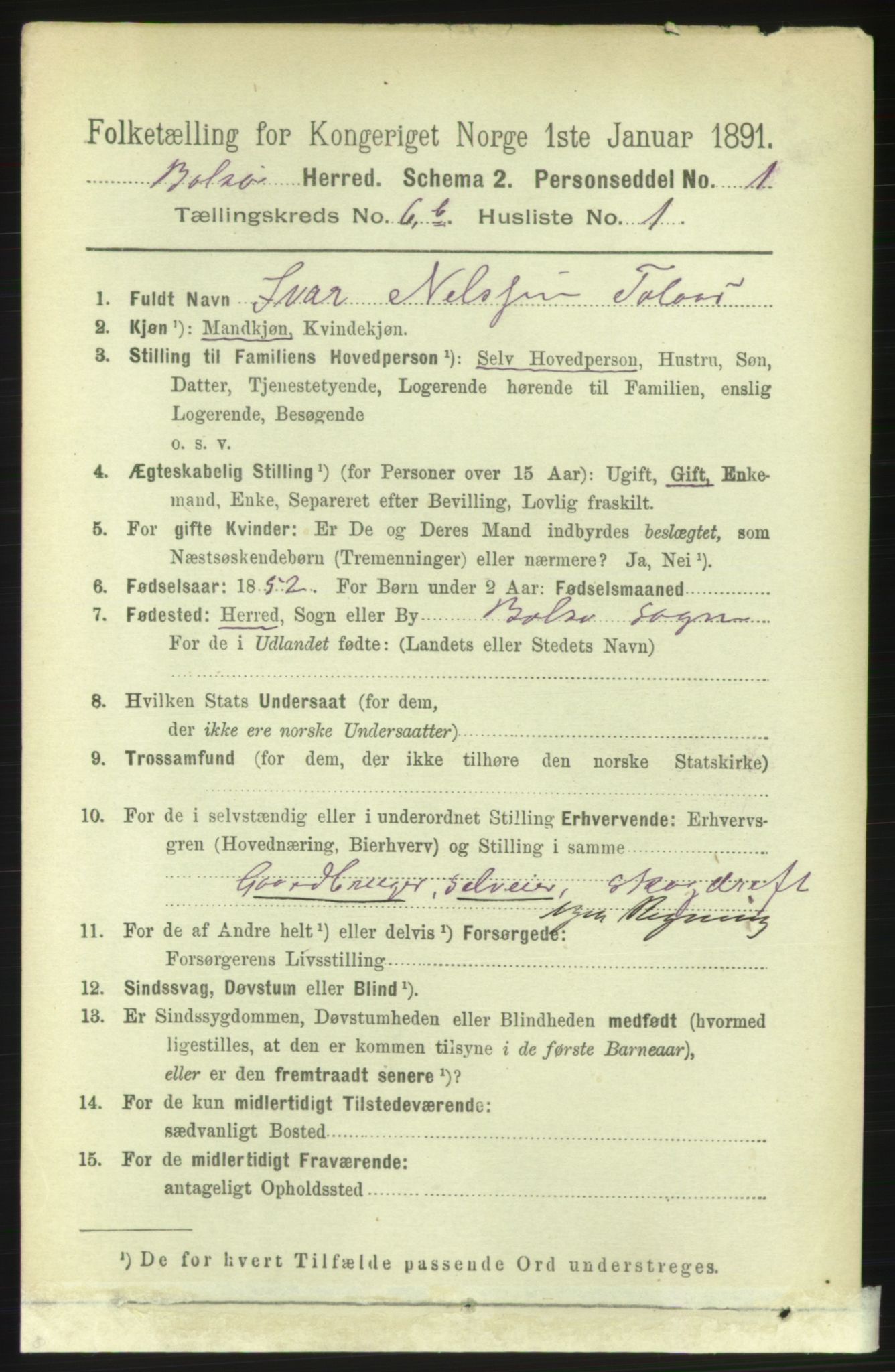 RA, 1891 census for 1544 Bolsøy, 1891, p. 3966