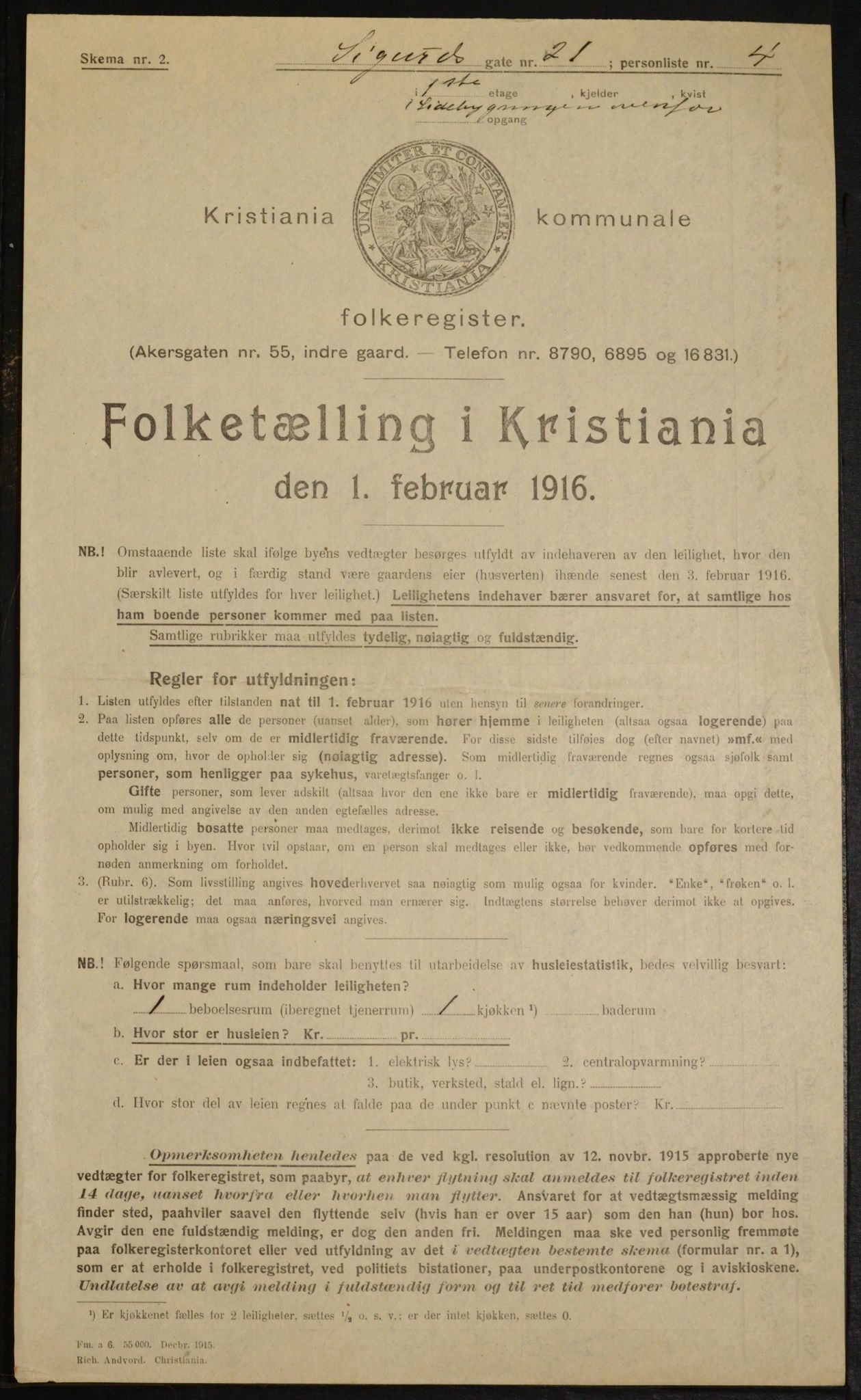 OBA, Municipal Census 1916 for Kristiania, 1916, p. 97518