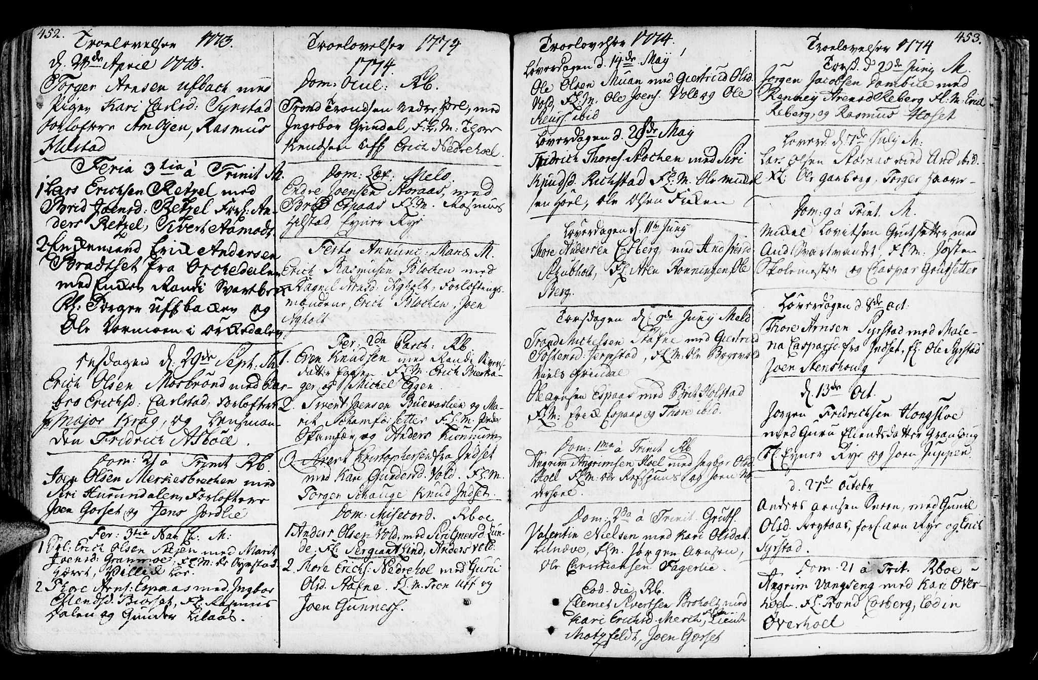 Ministerialprotokoller, klokkerbøker og fødselsregistre - Sør-Trøndelag, SAT/A-1456/672/L0851: Parish register (official) no. 672A04, 1751-1775, p. 452-453