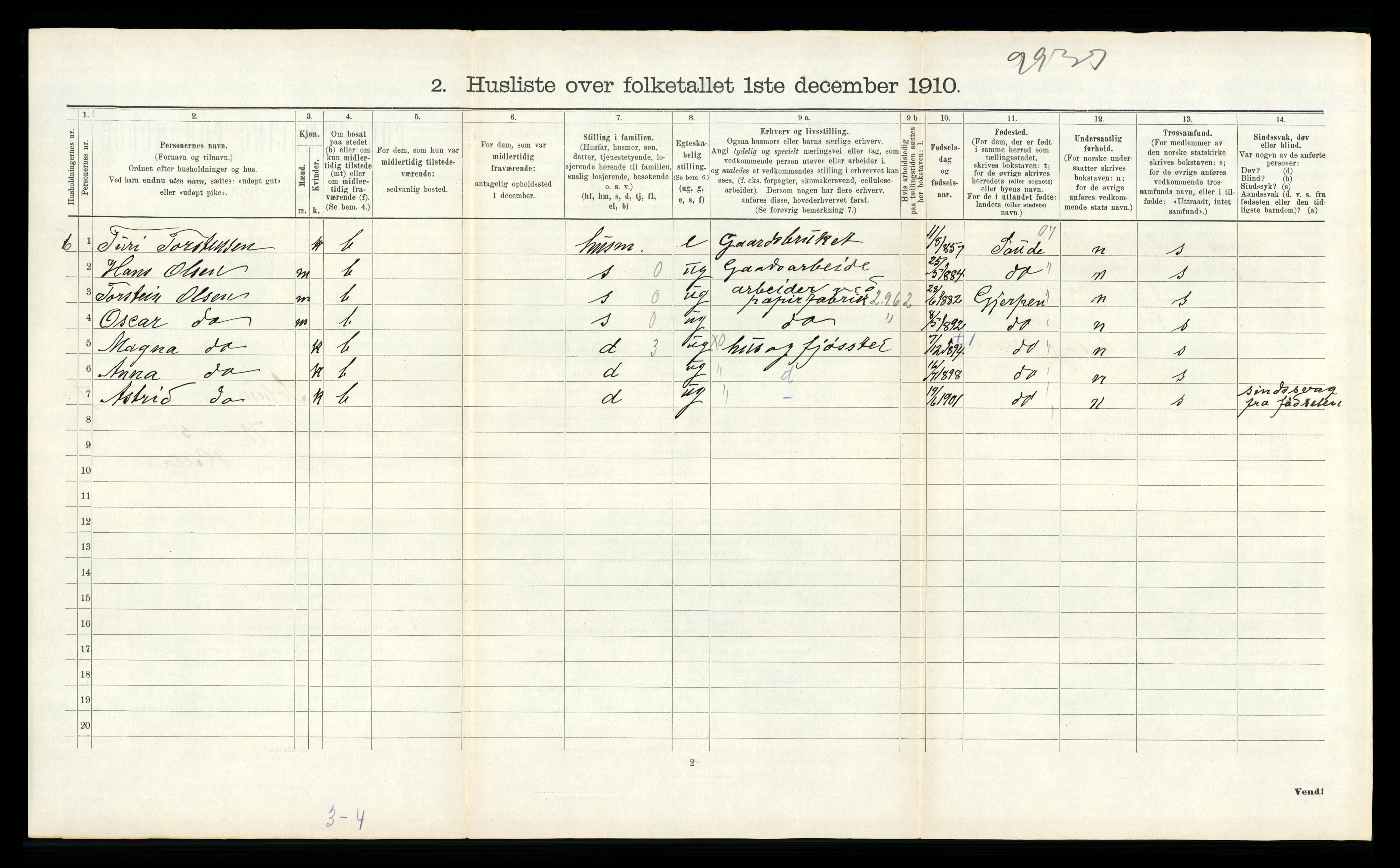 RA, 1910 census for Solum, 1910, p. 2224