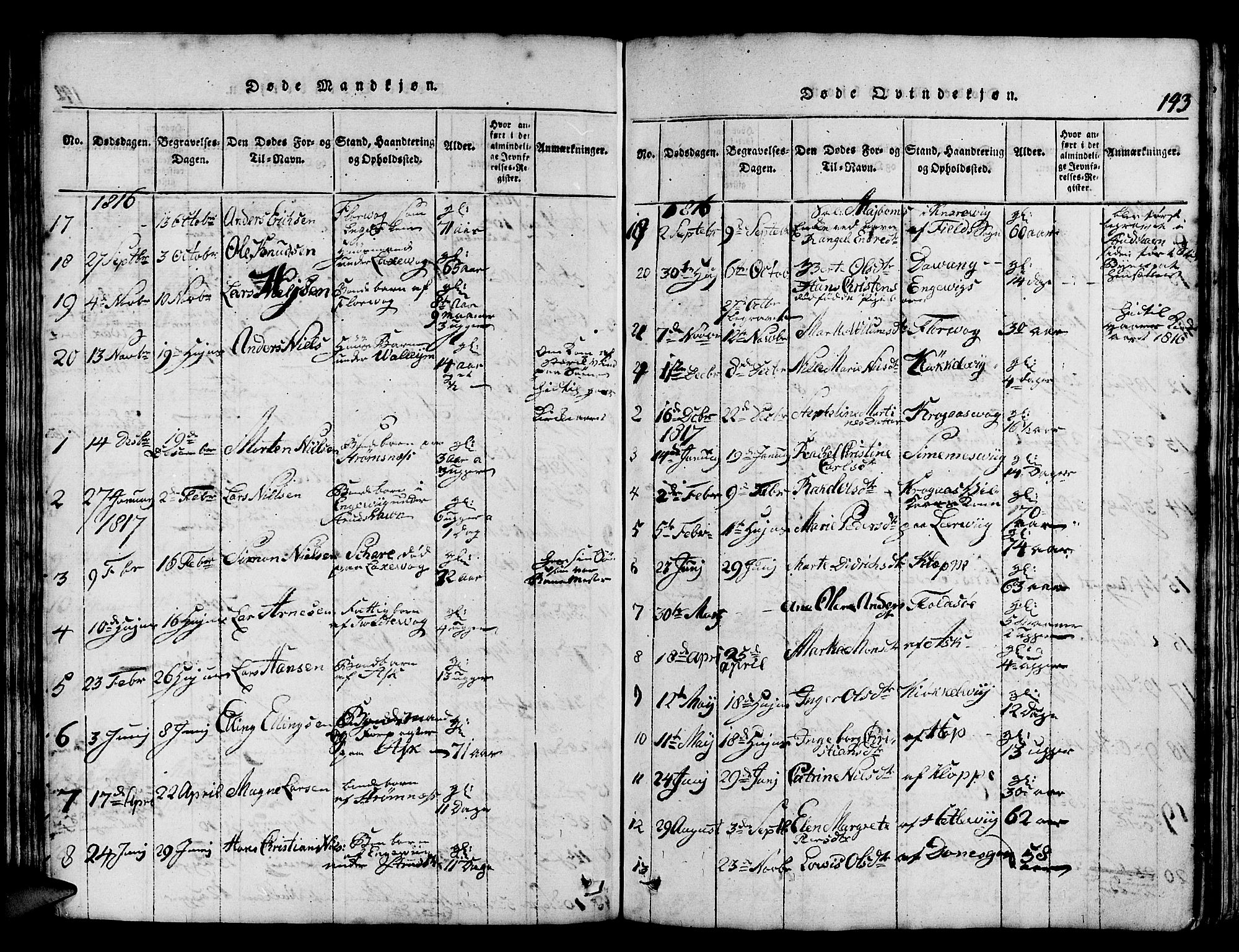 Askøy Sokneprestembete, SAB/A-74101/H/Ha/Haa/Haaa/L0003: Parish register (official) no. A 3, 1815-1825, p. 143