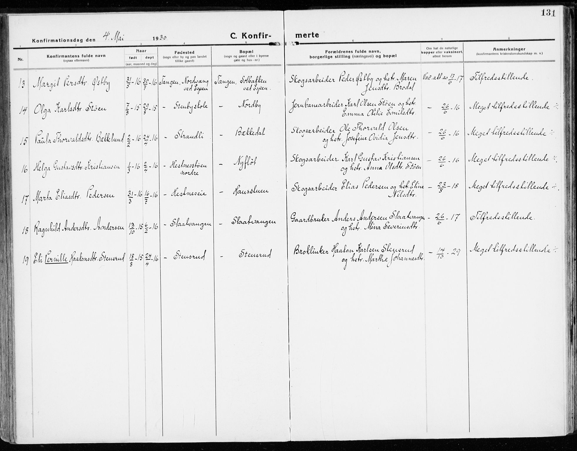 Stange prestekontor, AV/SAH-PREST-002/K/L0025: Parish register (official) no. 25, 1921-1945, p. 131