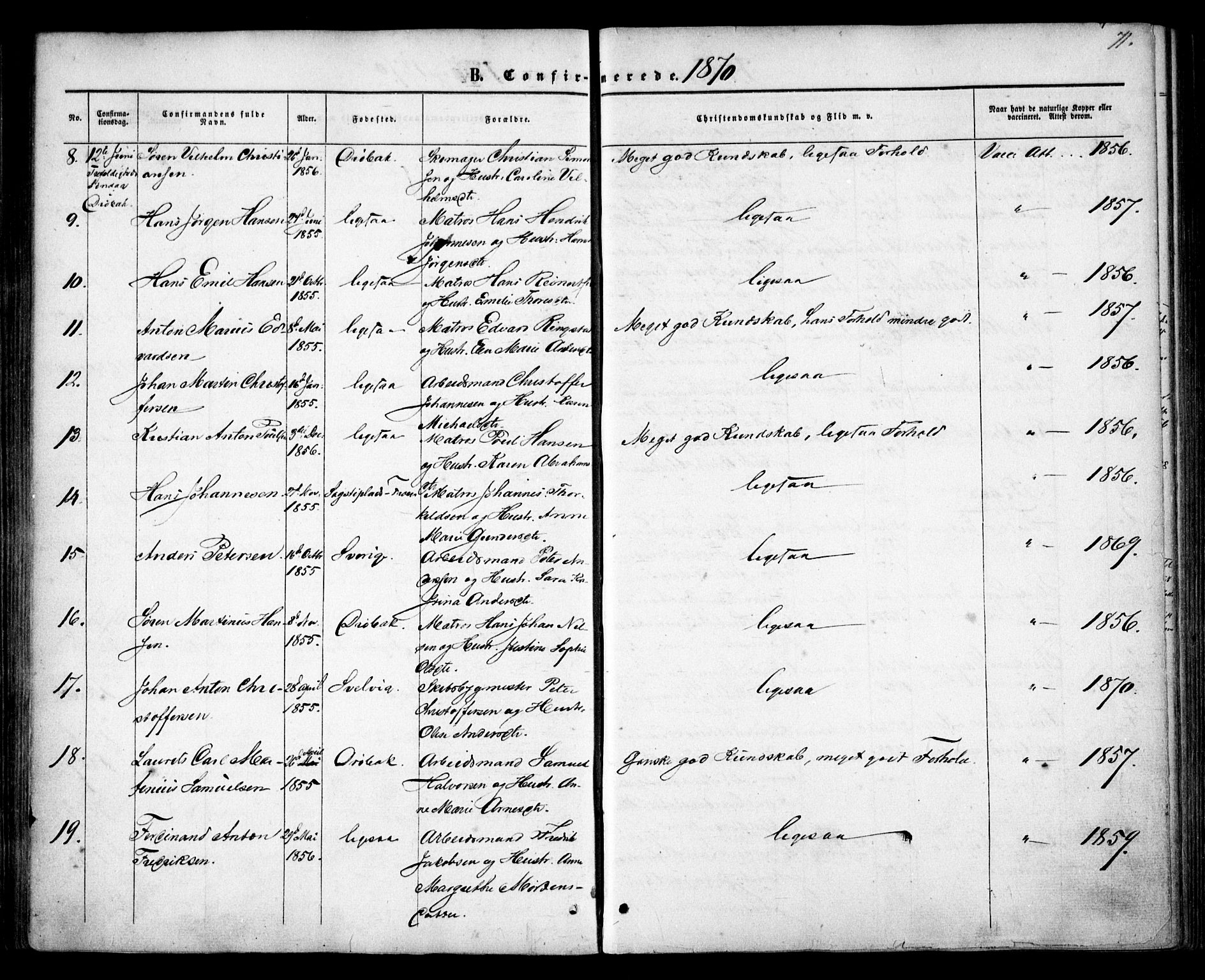 Drøbak prestekontor Kirkebøker, SAO/A-10142a/F/Fa/L0002: Parish register (official) no. I 2, 1858-1870, p. 71
