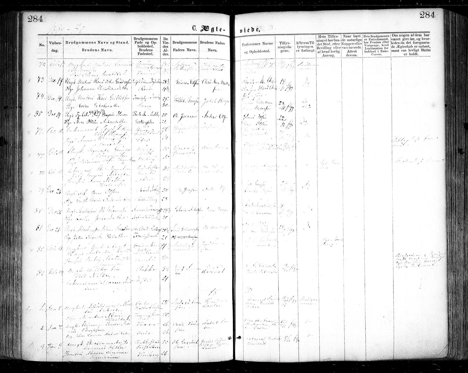 Glemmen prestekontor Kirkebøker, SAO/A-10908/F/Fa/L0008: Parish register (official) no. 8, 1862-1871, p. 284