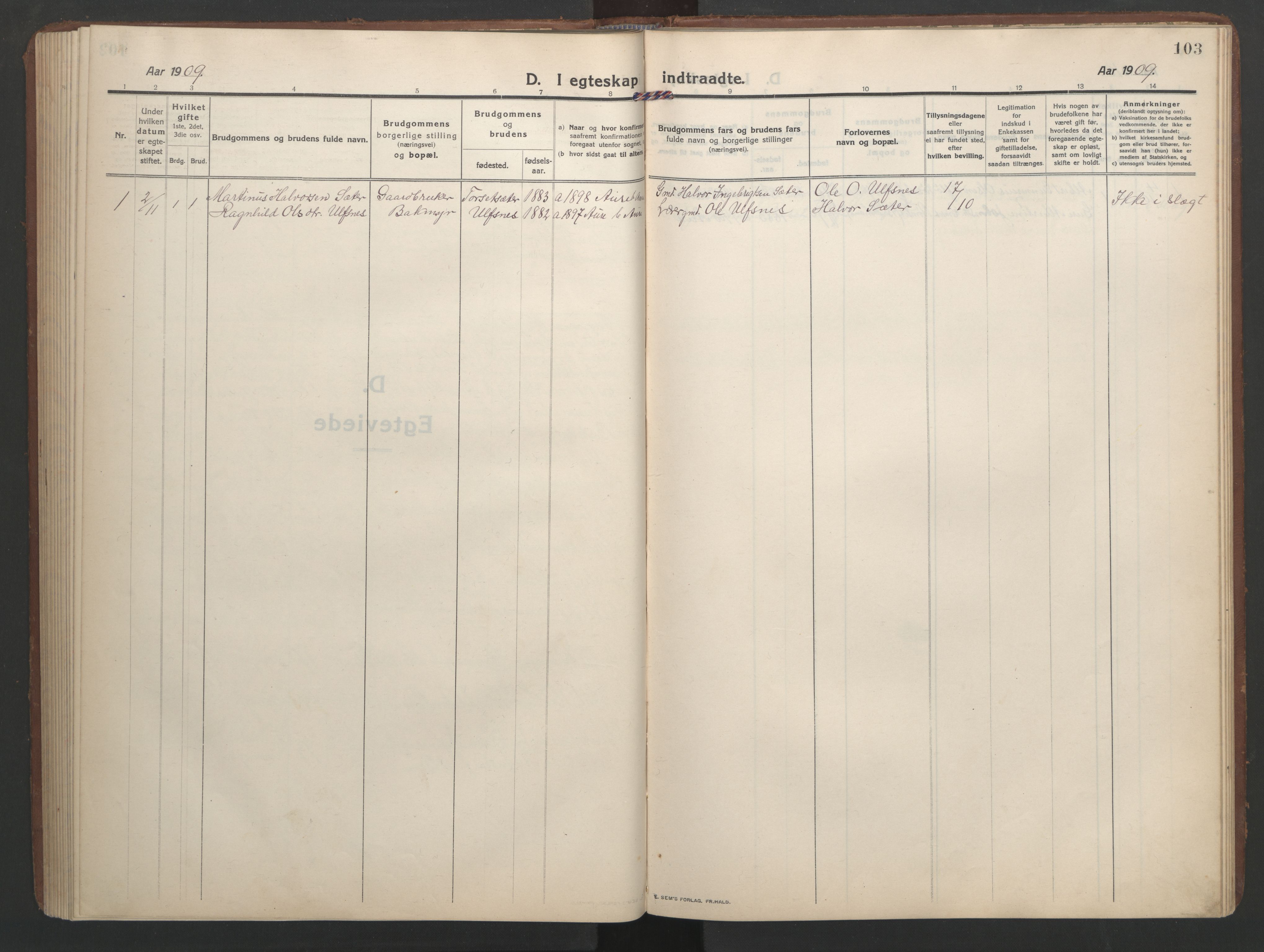 Ministerialprotokoller, klokkerbøker og fødselsregistre - Møre og Romsdal, AV/SAT-A-1454/579/L0919: Parish register (copy) no. 579C01, 1909-1957, p. 103