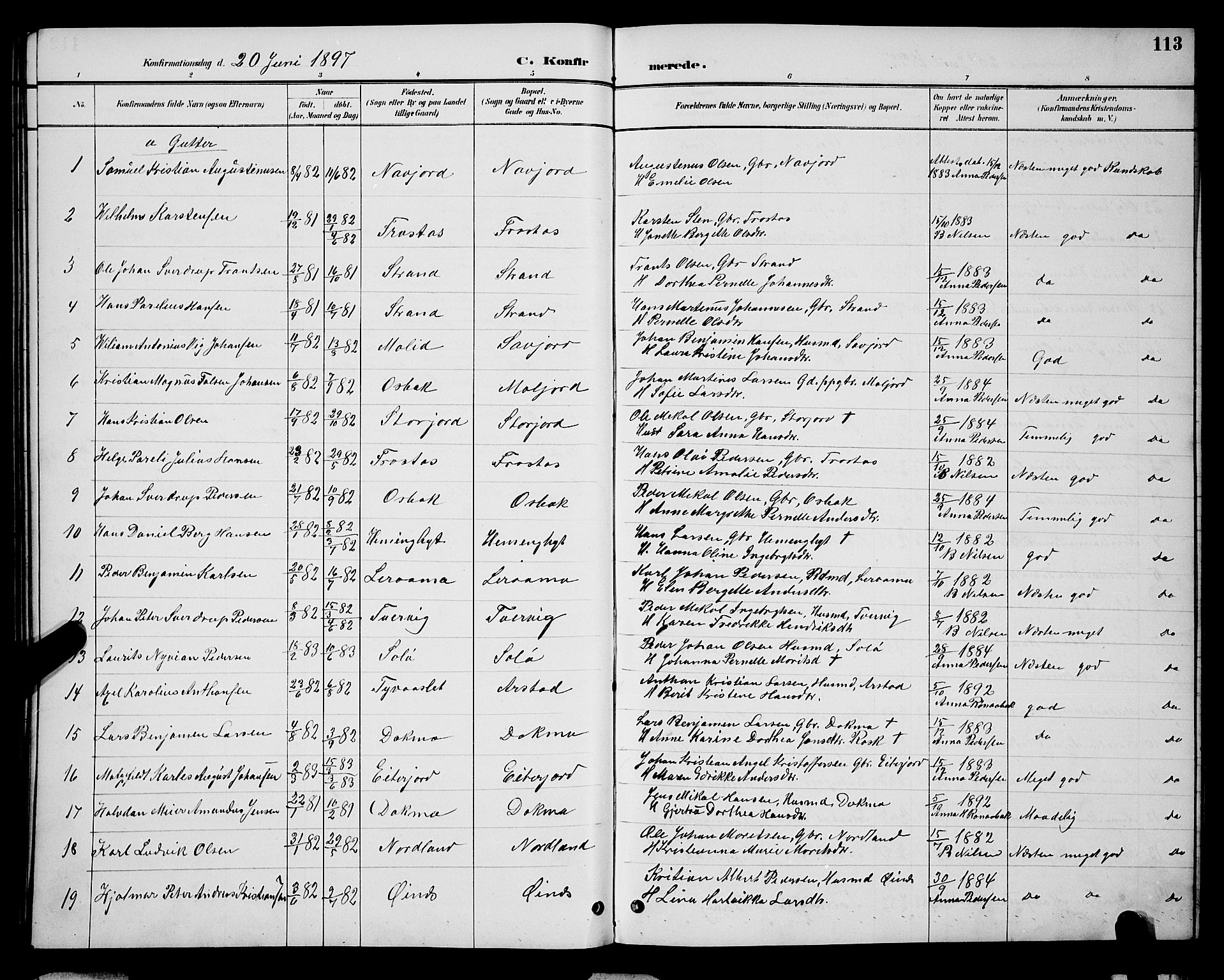 Ministerialprotokoller, klokkerbøker og fødselsregistre - Nordland, AV/SAT-A-1459/846/L0654: Parish register (copy) no. 846C04, 1887-1901, p. 113