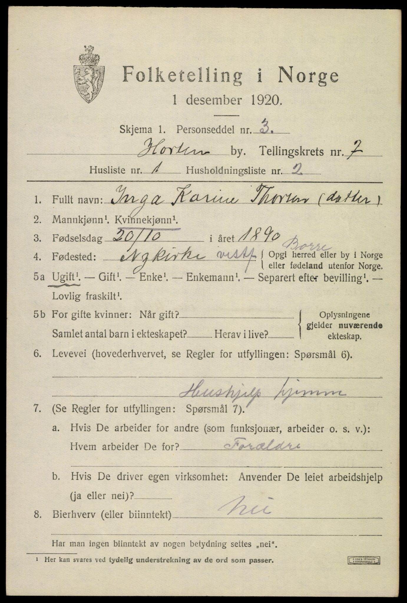 SAKO, 1920 census for Horten, 1920, p. 25845