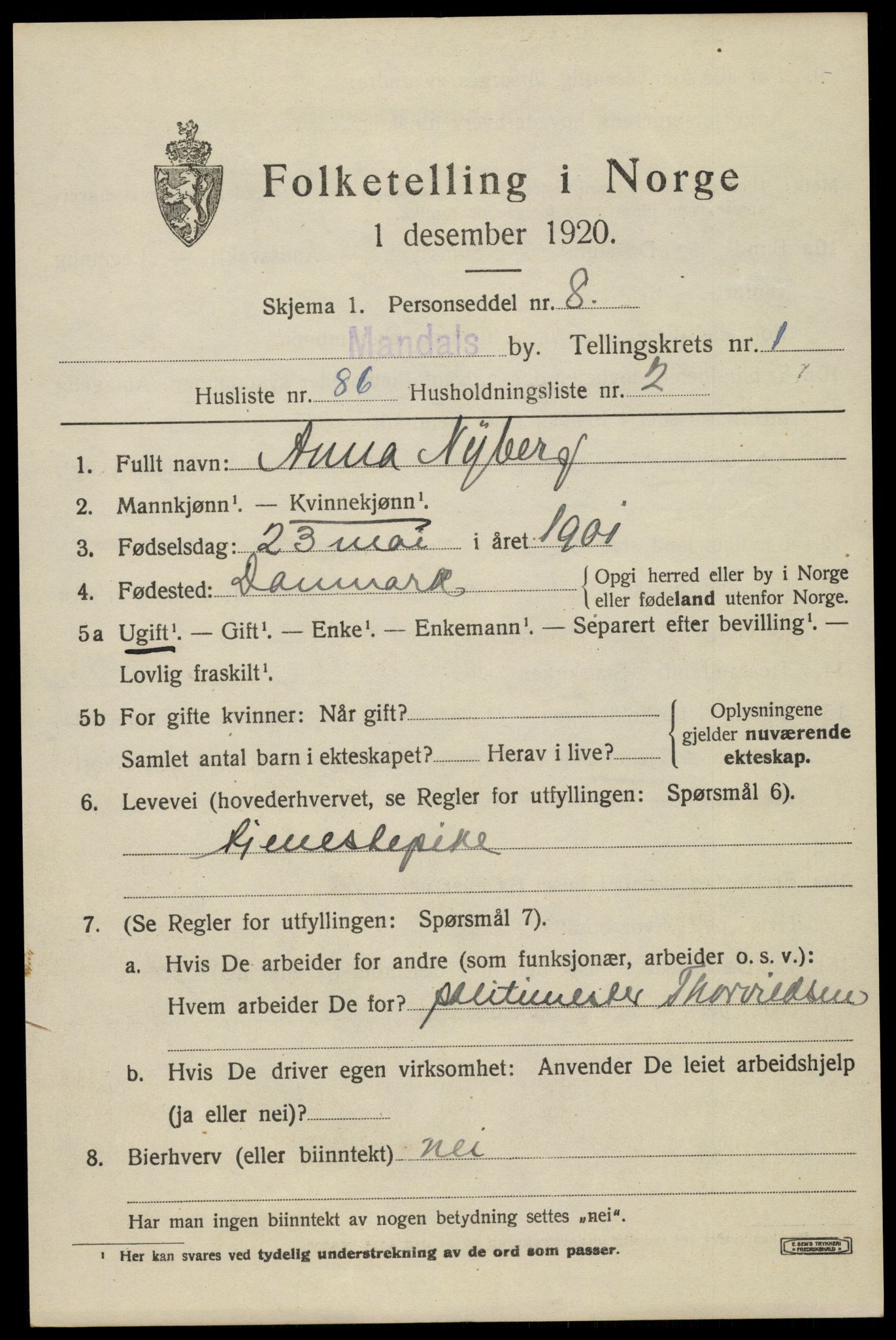 SAK, 1920 census for Mandal, 1920, p. 4147