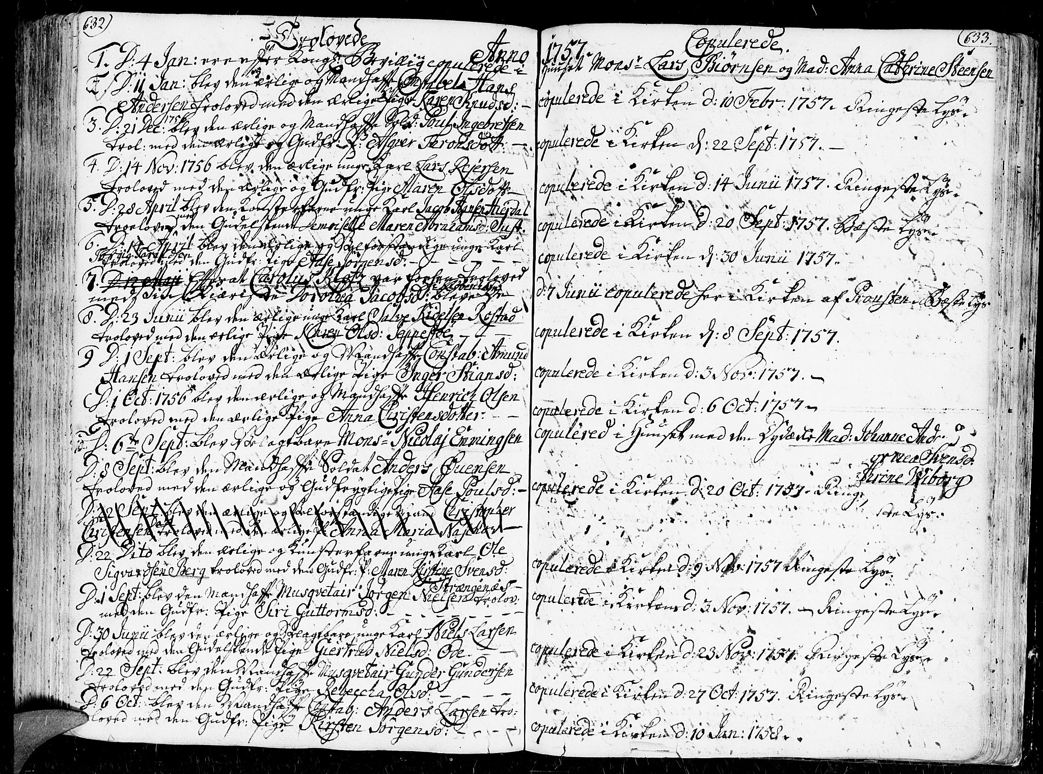 Kristiansand domprosti, SAK/1112-0006/F/Fa/L0001: Parish register (official) no. A 1, 1734-1793, p. 632-633