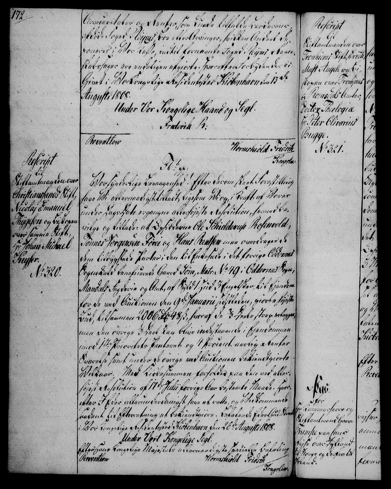 Rentekammeret, Kammerkanselliet, AV/RA-EA-3111/G/Gg/Gga/L0019: Norsk ekspedisjonsprotokoll med register (merket RK 53.19), 1807-1810, p. 172