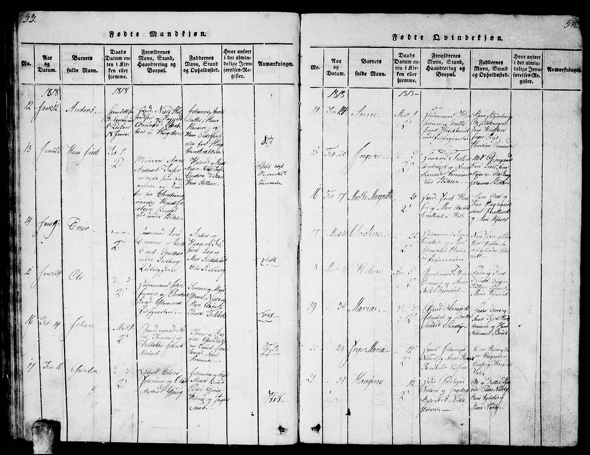 Enebakk prestekontor Kirkebøker, AV/SAO-A-10171c/G/Ga/L0001: Parish register (copy) no. I 1, 1815-1833, p. 53-54