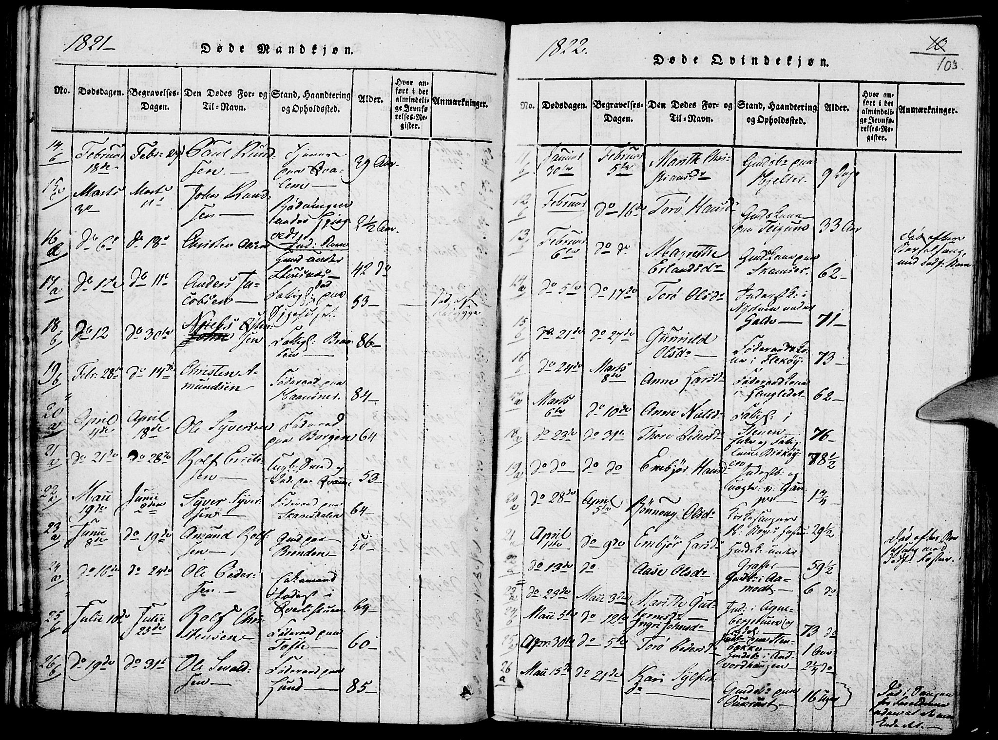 Lom prestekontor, SAH/PREST-070/K/L0004: Parish register (official) no. 4, 1815-1825, p. 103
