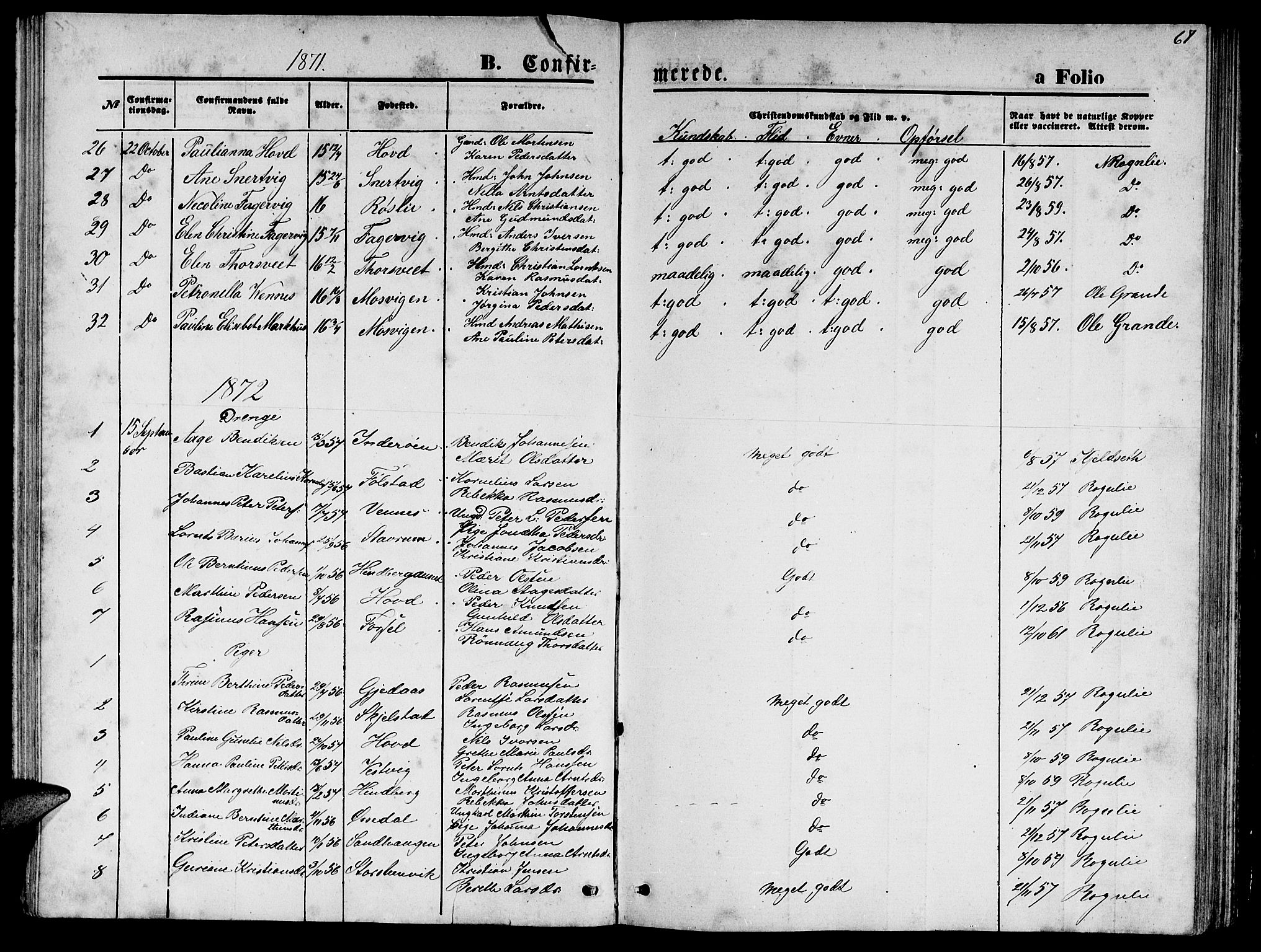 Ministerialprotokoller, klokkerbøker og fødselsregistre - Nord-Trøndelag, SAT/A-1458/744/L0422: Parish register (copy) no. 744C01, 1871-1885, p. 67