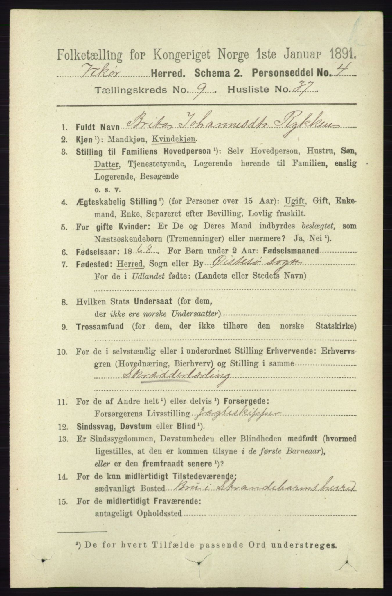 RA, 1891 census for 1238 Vikør, 1891, p. 2894