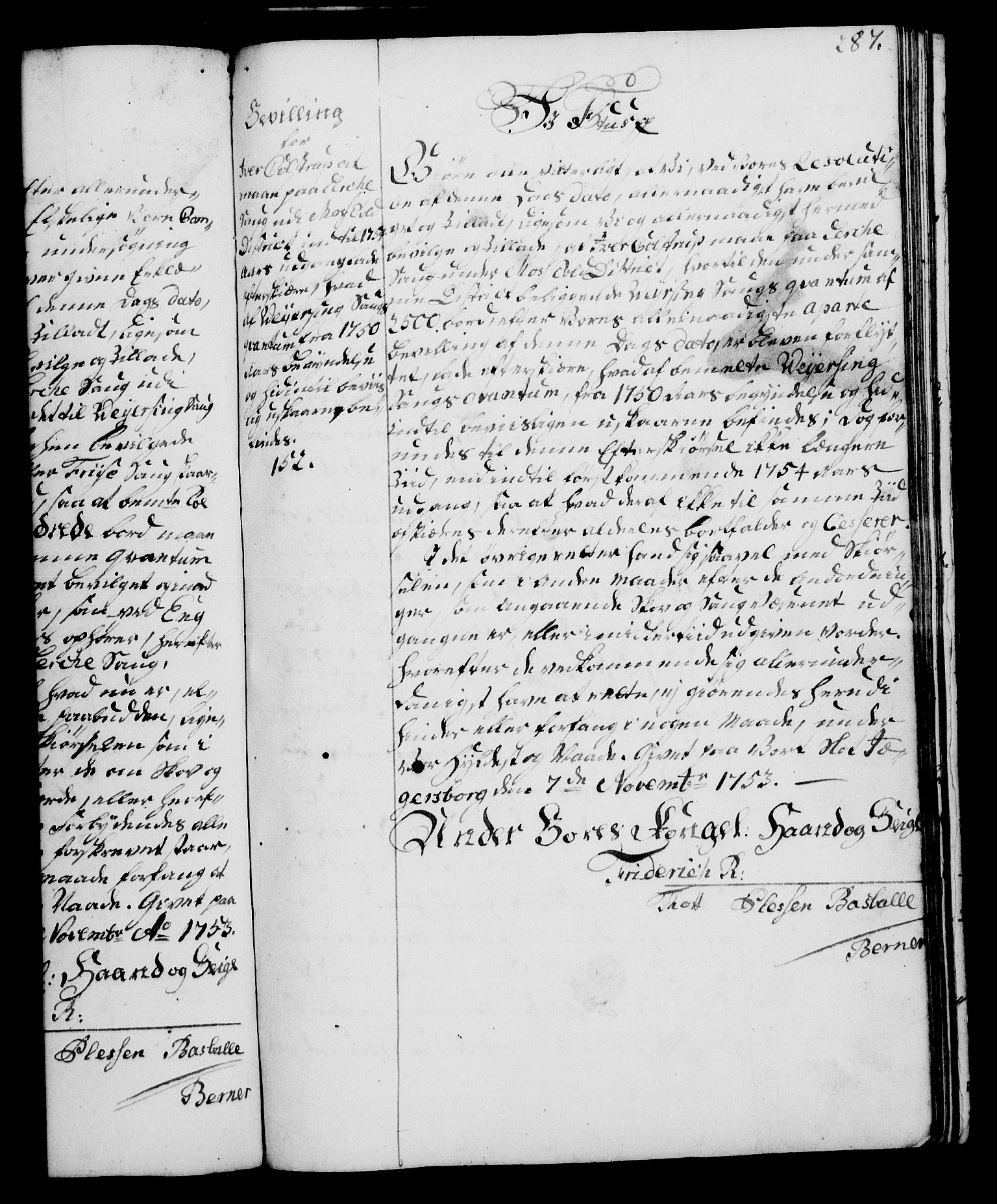 Rentekammeret, Kammerkanselliet, RA/EA-3111/G/Gg/Gga/L0006: Norsk ekspedisjonsprotokoll med register (merket RK 53.6), 1749-1759, p. 287