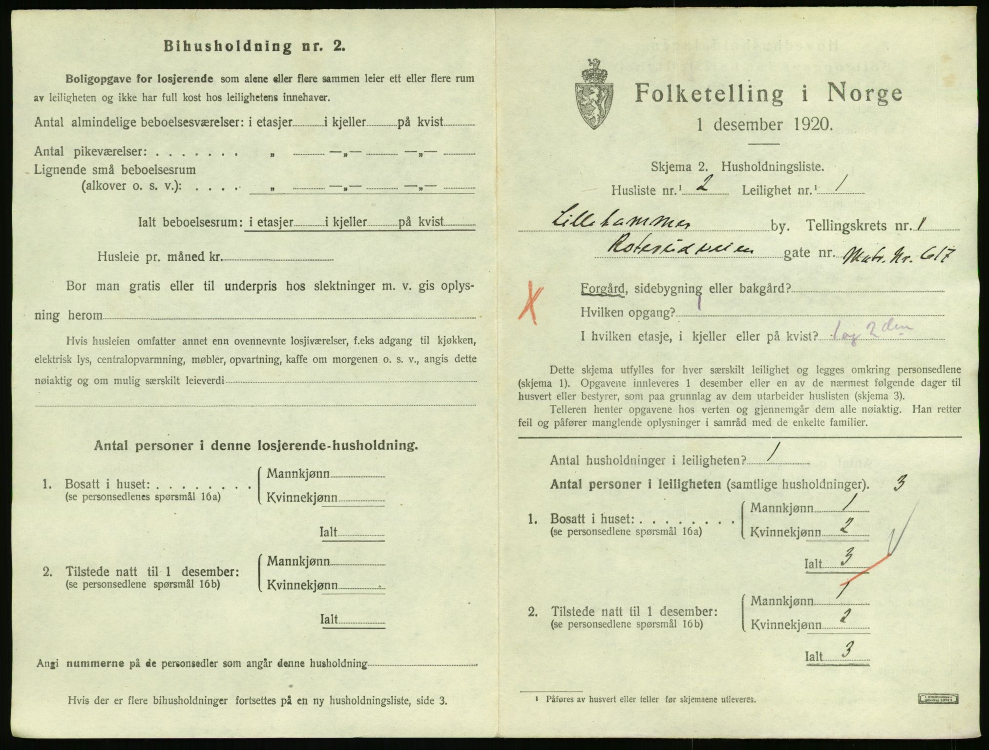 SAH, 1920 census for Lillehammer, 1920, p. 1336