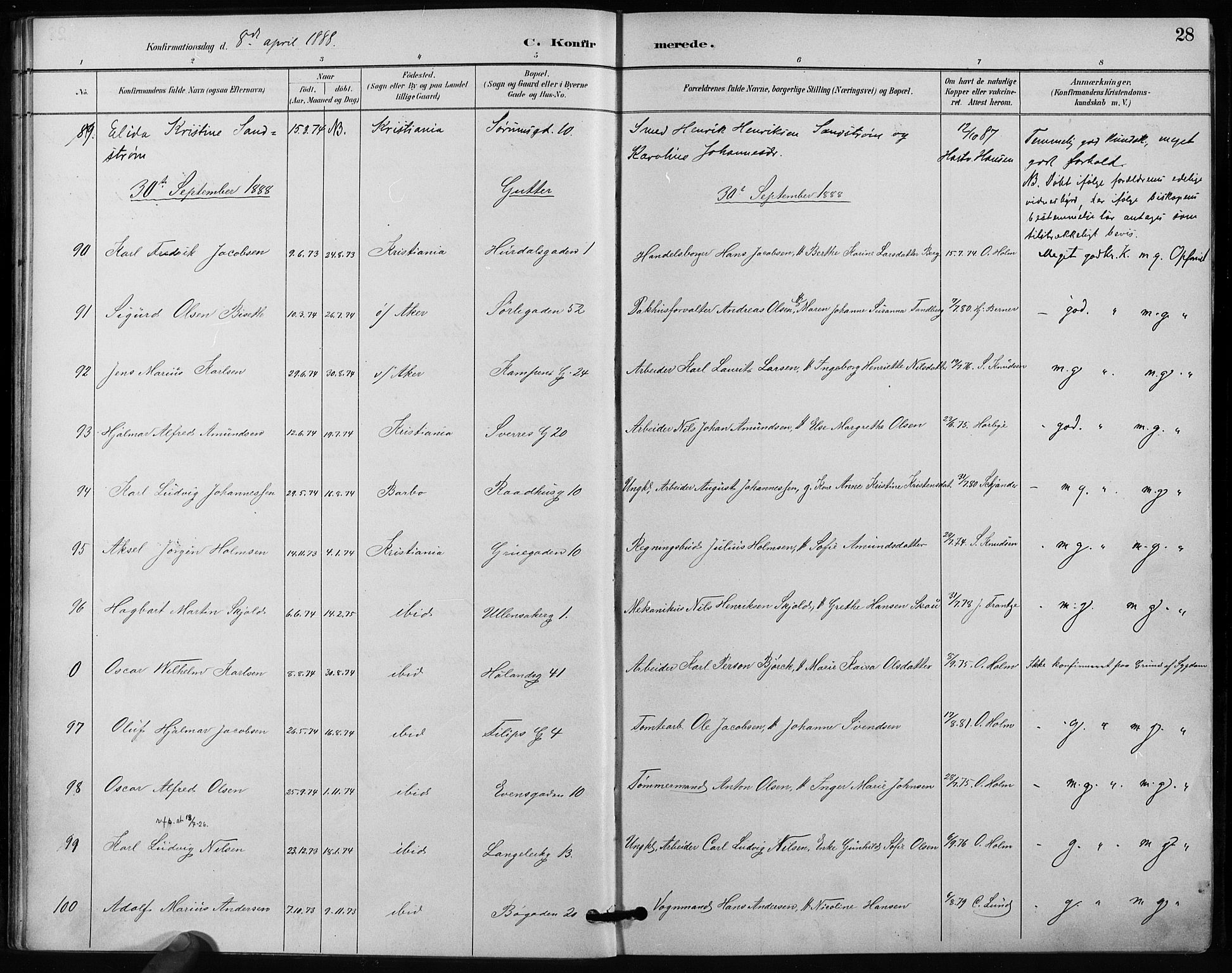 Kampen prestekontor Kirkebøker, SAO/A-10853/F/Fa/L0004: Parish register (official) no. I 4, 1885-1892, p. 28