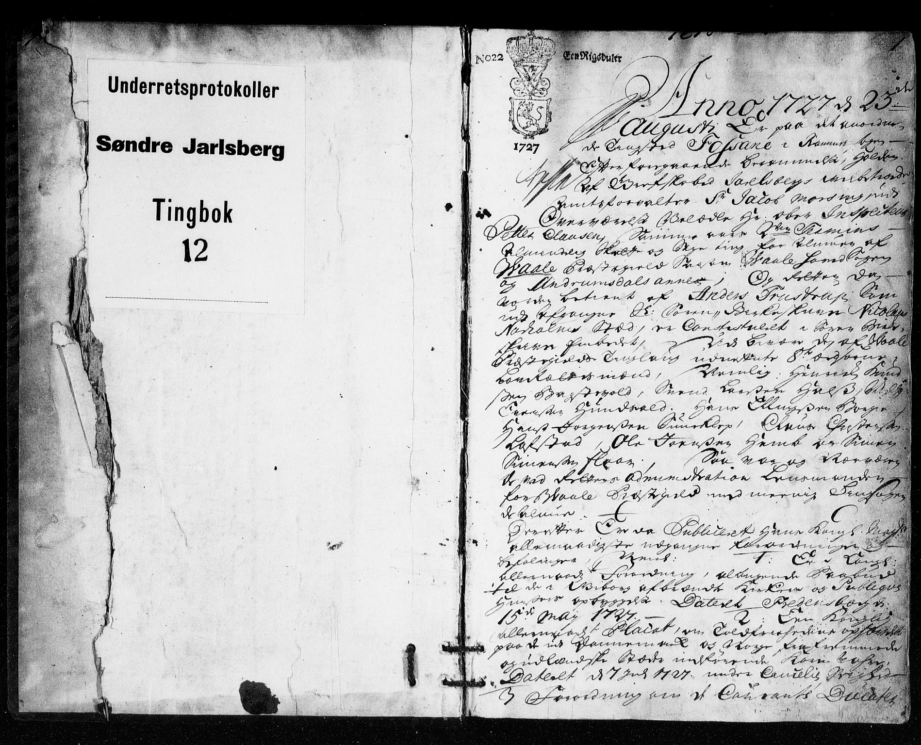 Søndre Jarlsberg sorenskriveri, AV/SAKO-A-129/F/Fa/L0012: Tingbok, 1727, p. 1