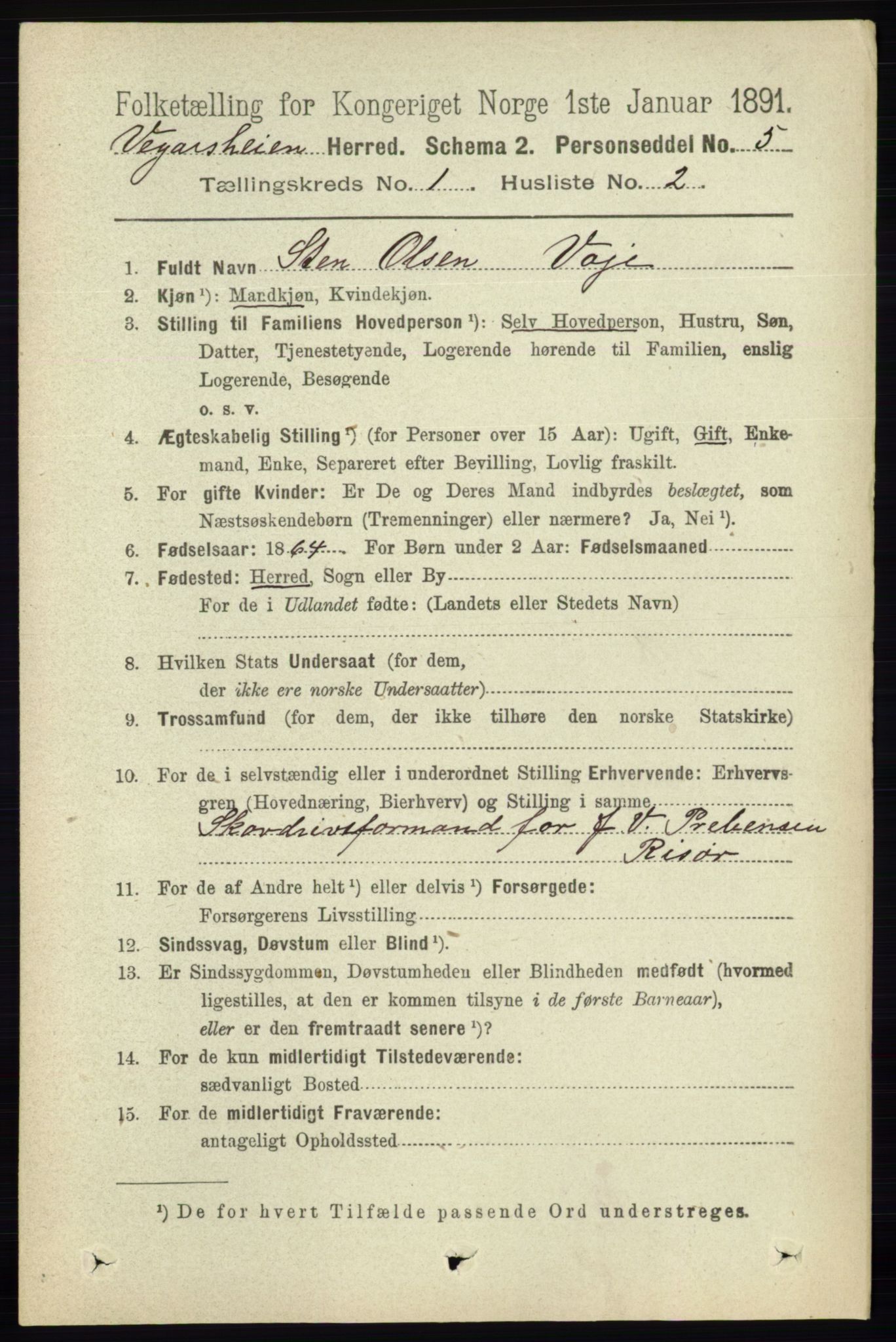 RA, 1891 census for 0912 Vegårshei, 1891, p. 77