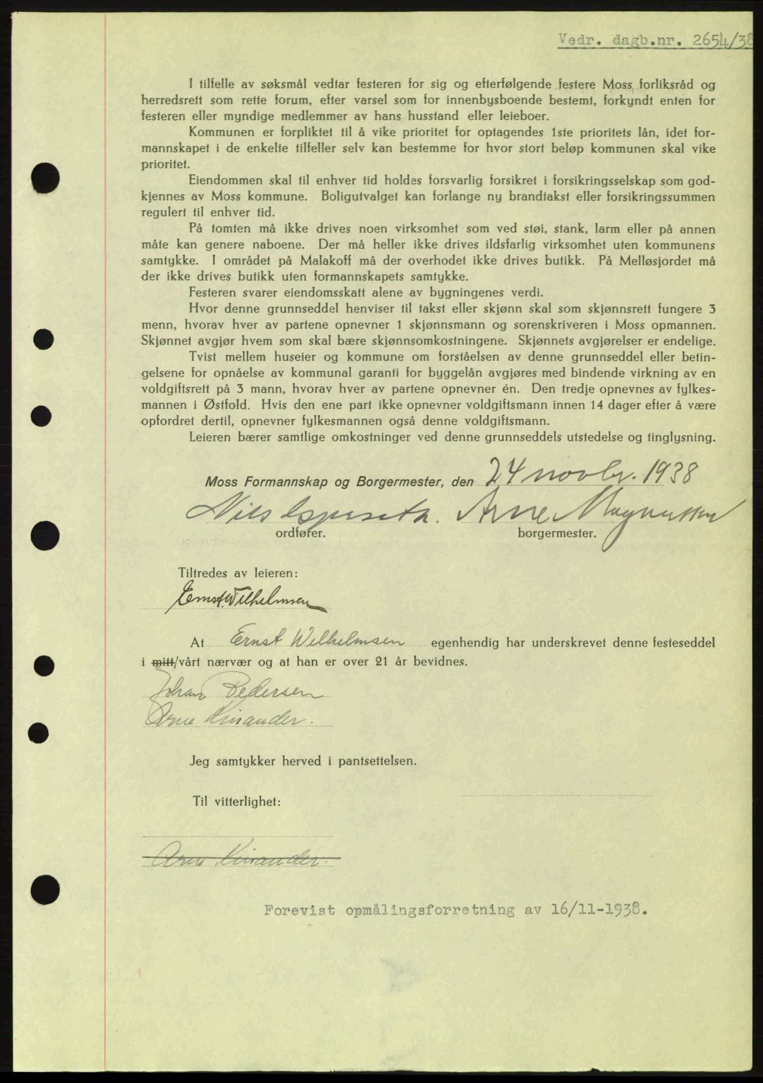 Moss sorenskriveri, SAO/A-10168: Mortgage book no. A5, 1938-1939, Diary no: : 2654/1938