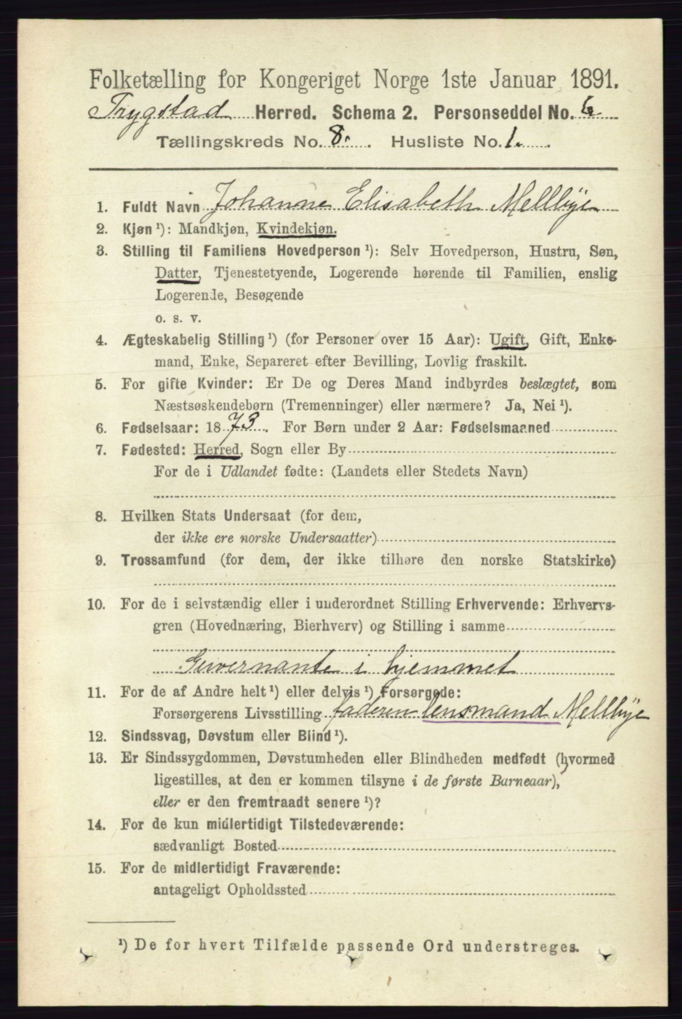 RA, 1891 Census for 0122 Trøgstad, 1891, p. 3440