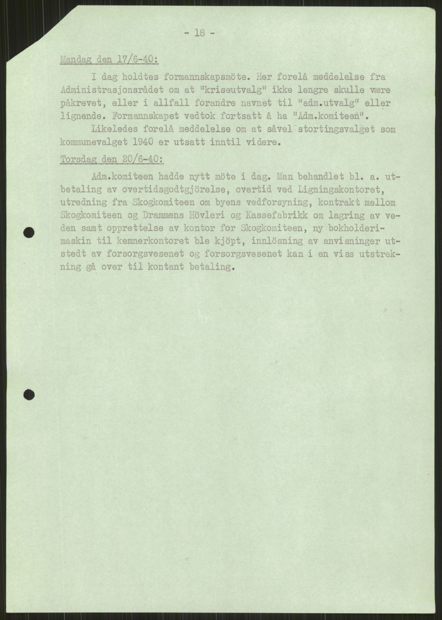 Forsvaret, Forsvarets krigshistoriske avdeling, AV/RA-RAFA-2017/Y/Ya/L0014: II-C-11-31 - Fylkesmenn.  Rapporter om krigsbegivenhetene 1940., 1940, p. 305