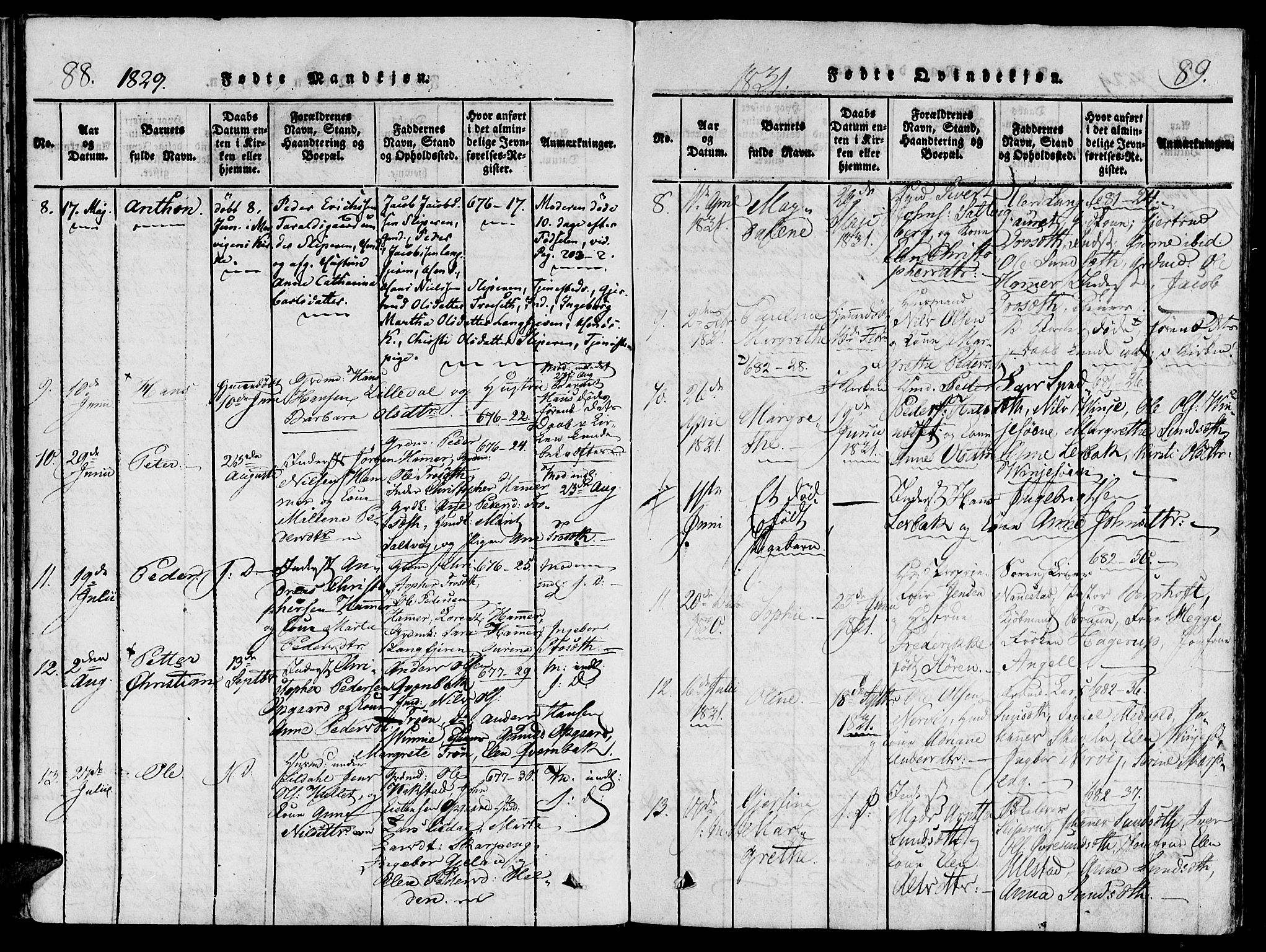 Ministerialprotokoller, klokkerbøker og fødselsregistre - Nord-Trøndelag, AV/SAT-A-1458/733/L0322: Parish register (official) no. 733A01, 1817-1842, p. 88-89