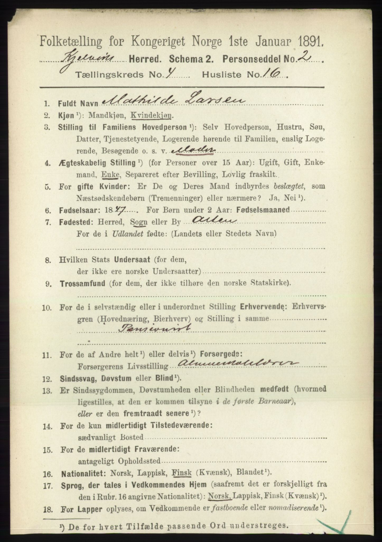 RA, 1891 census for 2019 Kjelvik, 1891, p. 532