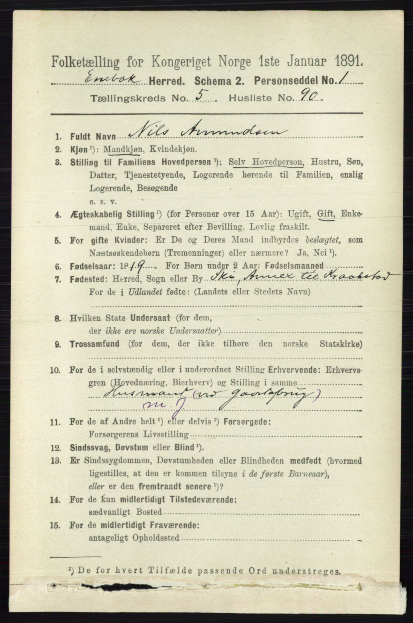 RA, 1891 census for 0229 Enebakk, 1891, p. 2537