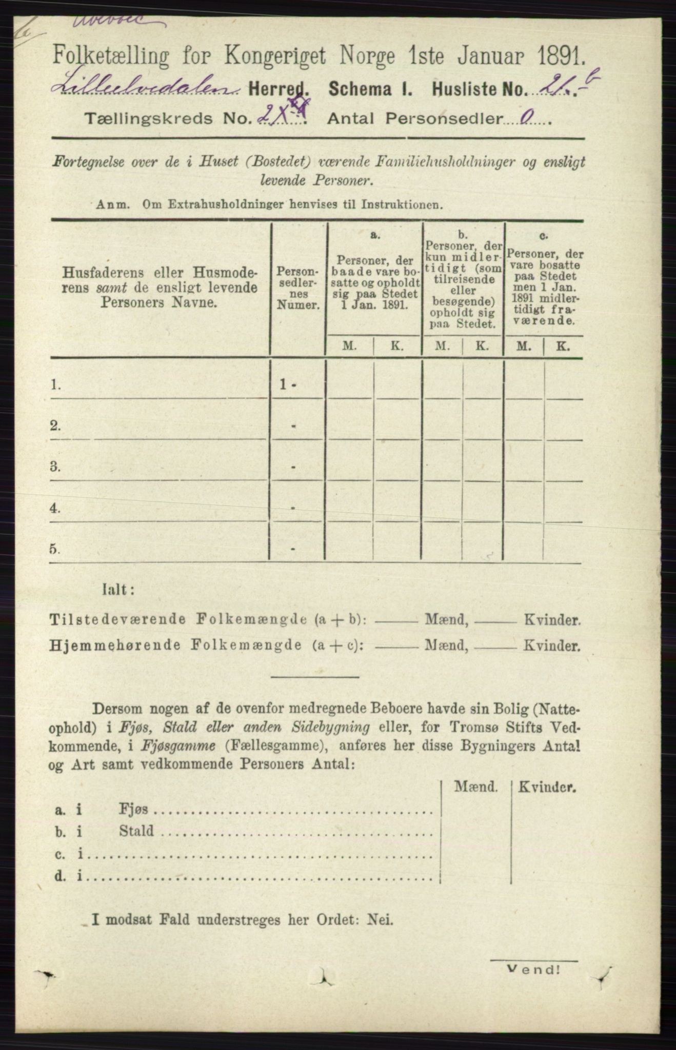 RA, 1891 census for 0438 Lille Elvedalen, 1891, p. 504