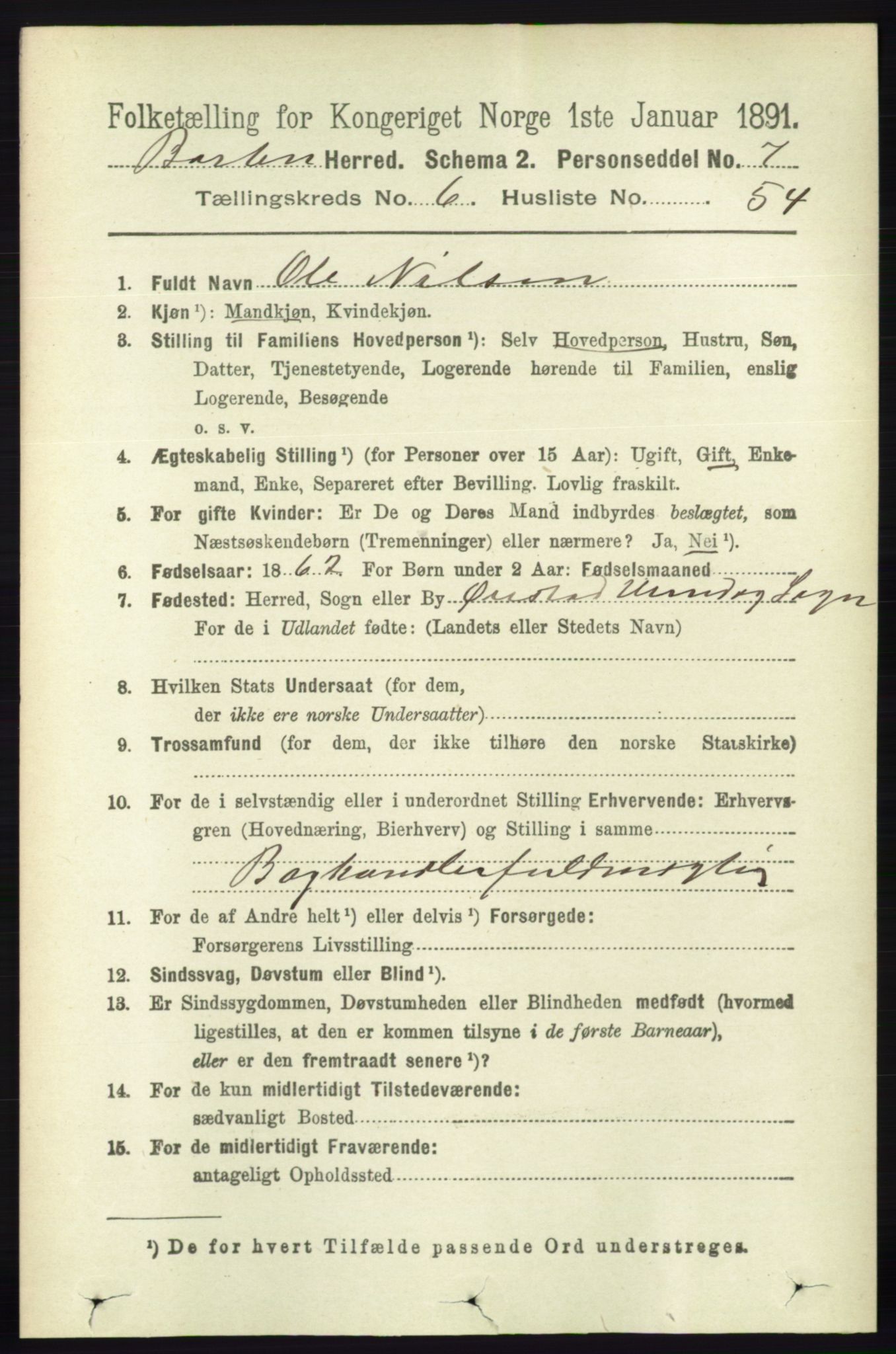 RA, 1891 census for 0990 Barbu, 1891, p. 4834