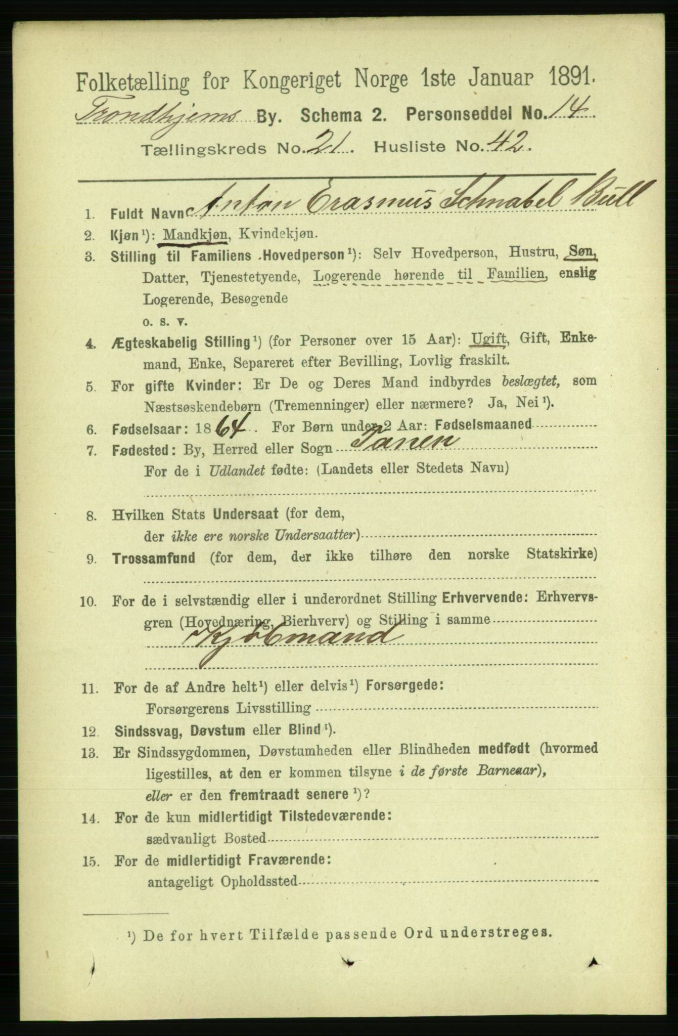 RA, 1891 census for 1601 Trondheim, 1891, p. 16527