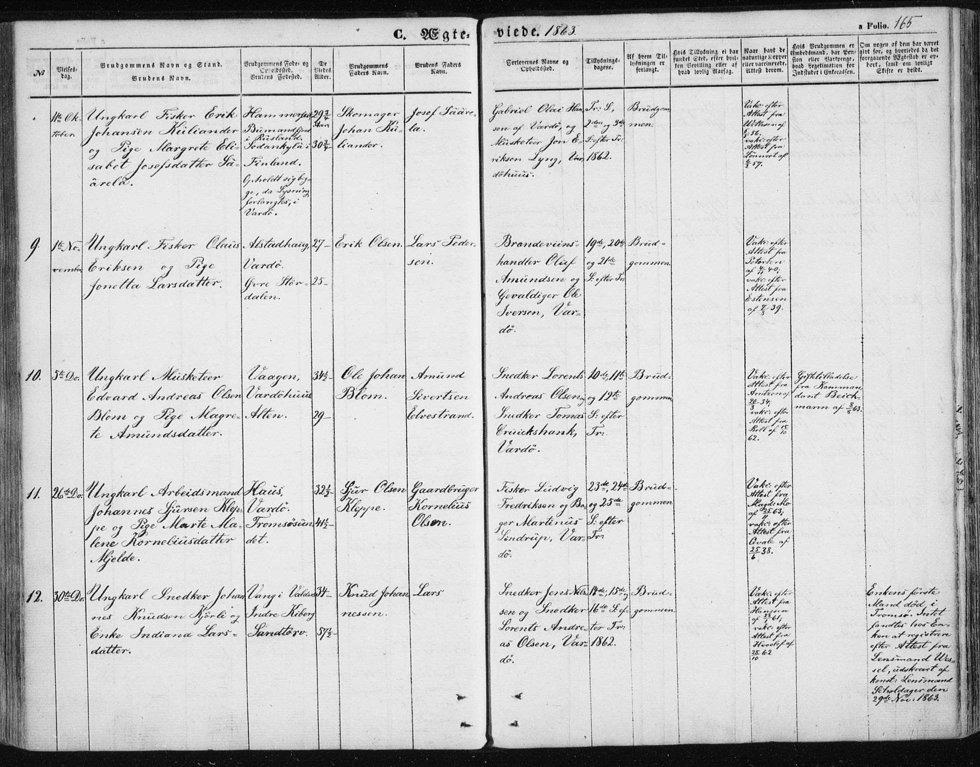 Vardø sokneprestkontor, SATØ/S-1332/H/Ha/L0004kirke: Parish register (official) no. 4, 1862-1871, p. 165