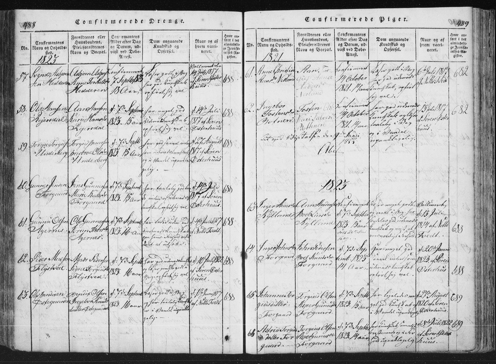 Åseral sokneprestkontor, SAK/1111-0051/F/Fa/L0001: Parish register (official) no. A 1, 1815-1853, p. 488-489