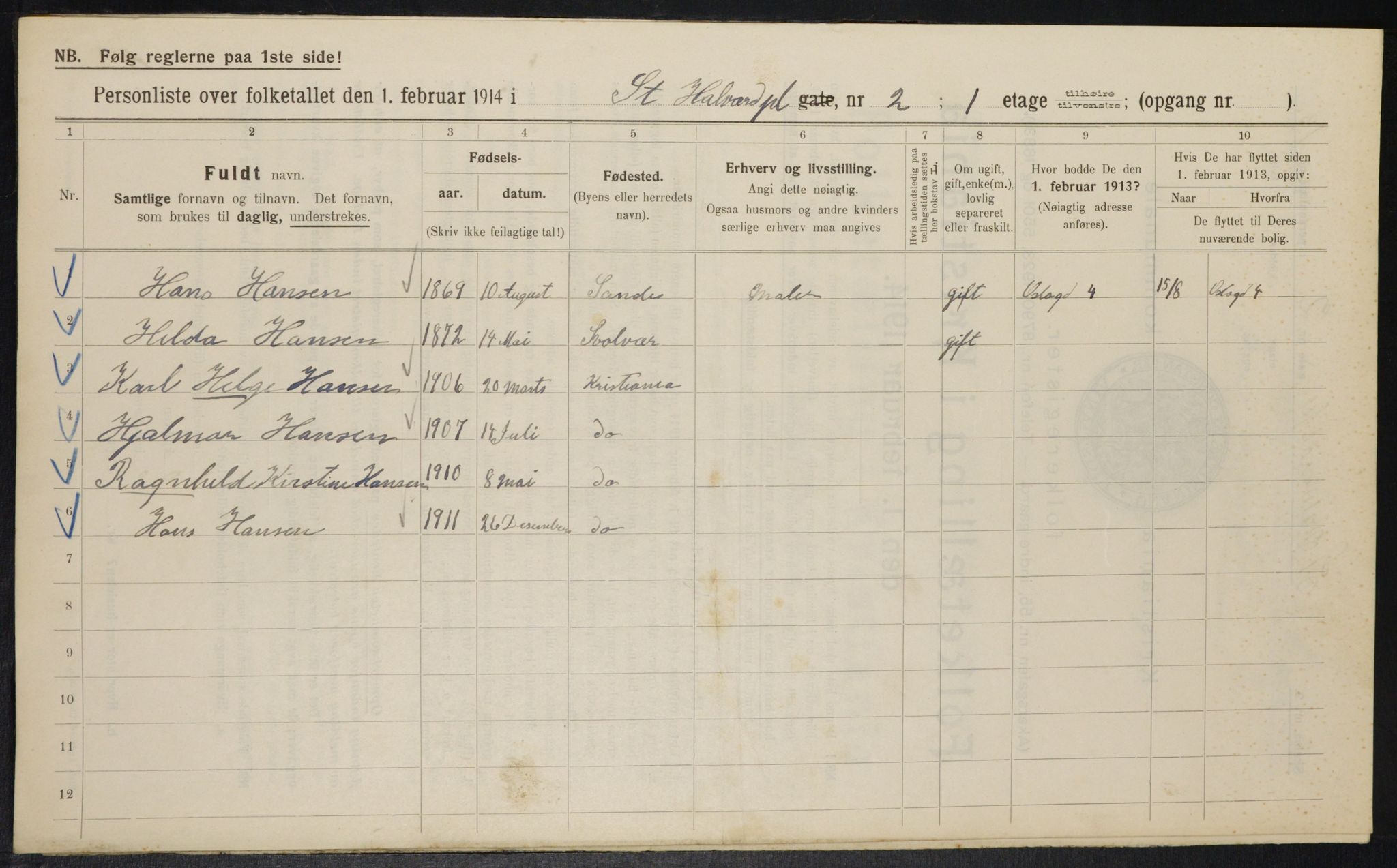 OBA, Municipal Census 1914 for Kristiania, 1914, p. 87788