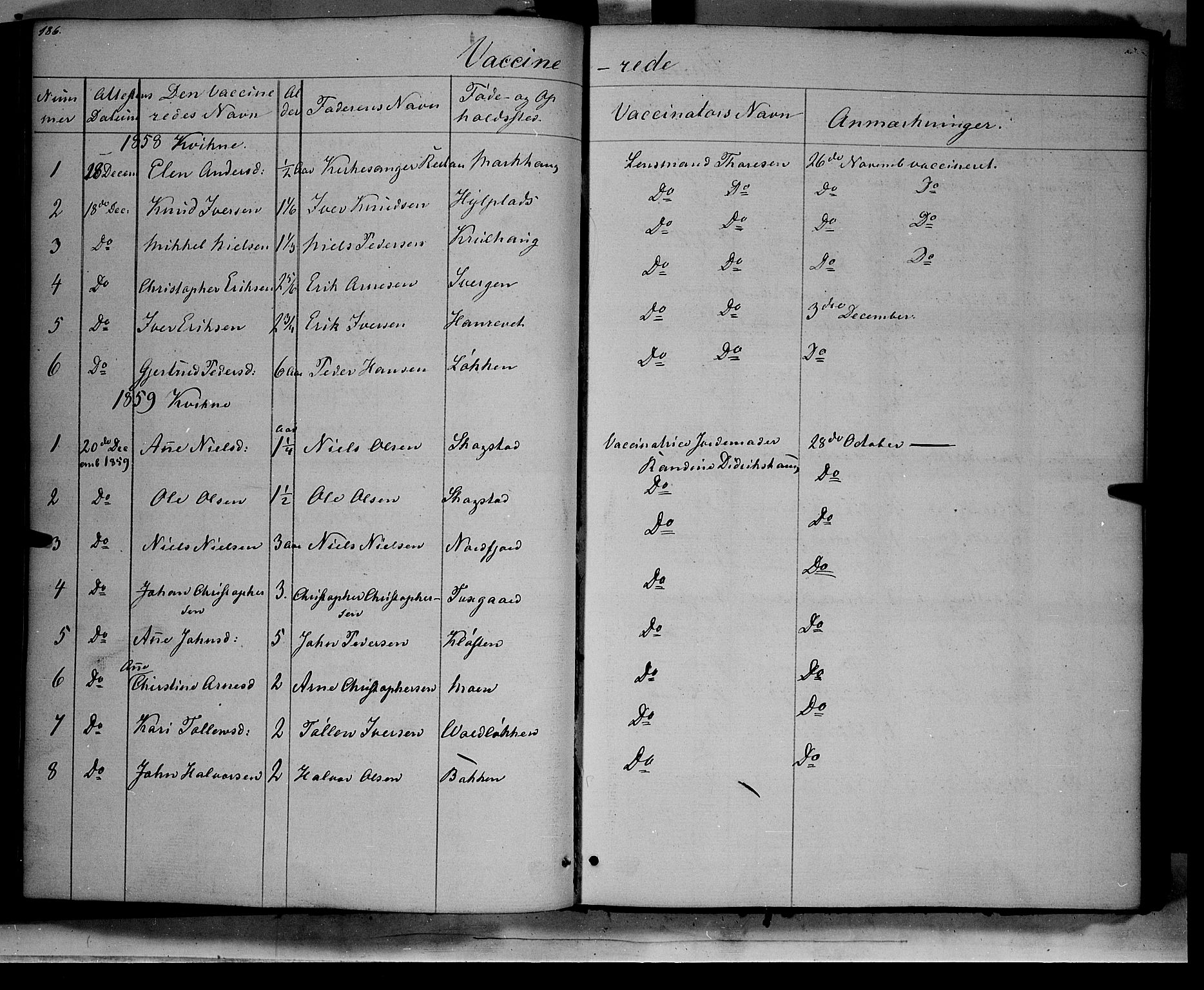 Kvikne prestekontor, SAH/PREST-064/H/Ha/Haa/L0005: Parish register (official) no. 5, 1841-1862, p. 186