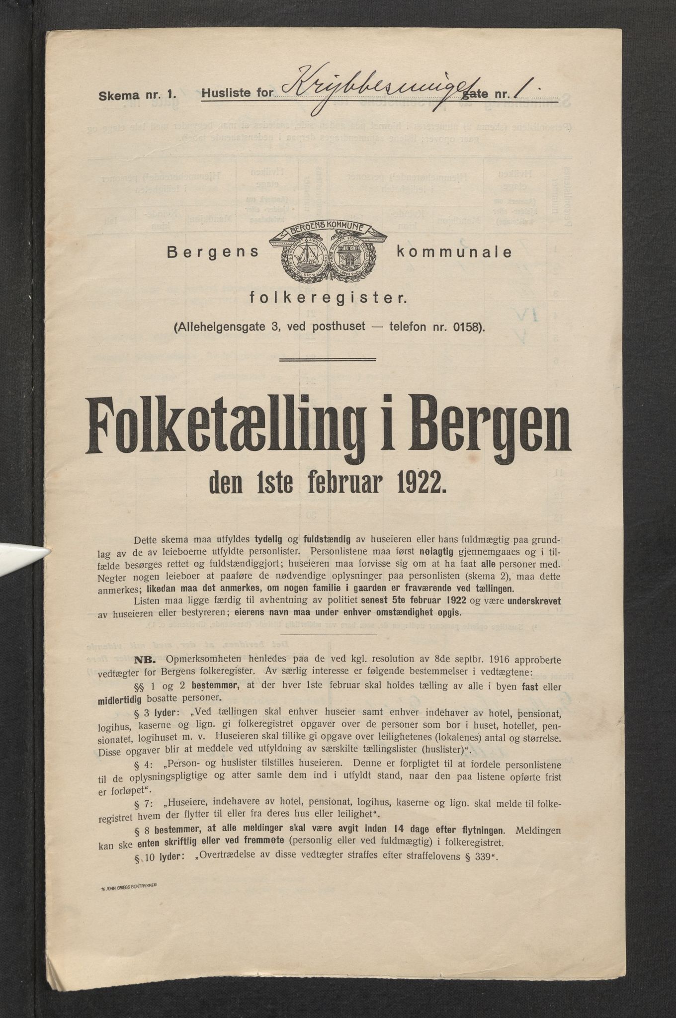 SAB, Municipal Census 1922 for Bergen, 1922, p. 21032