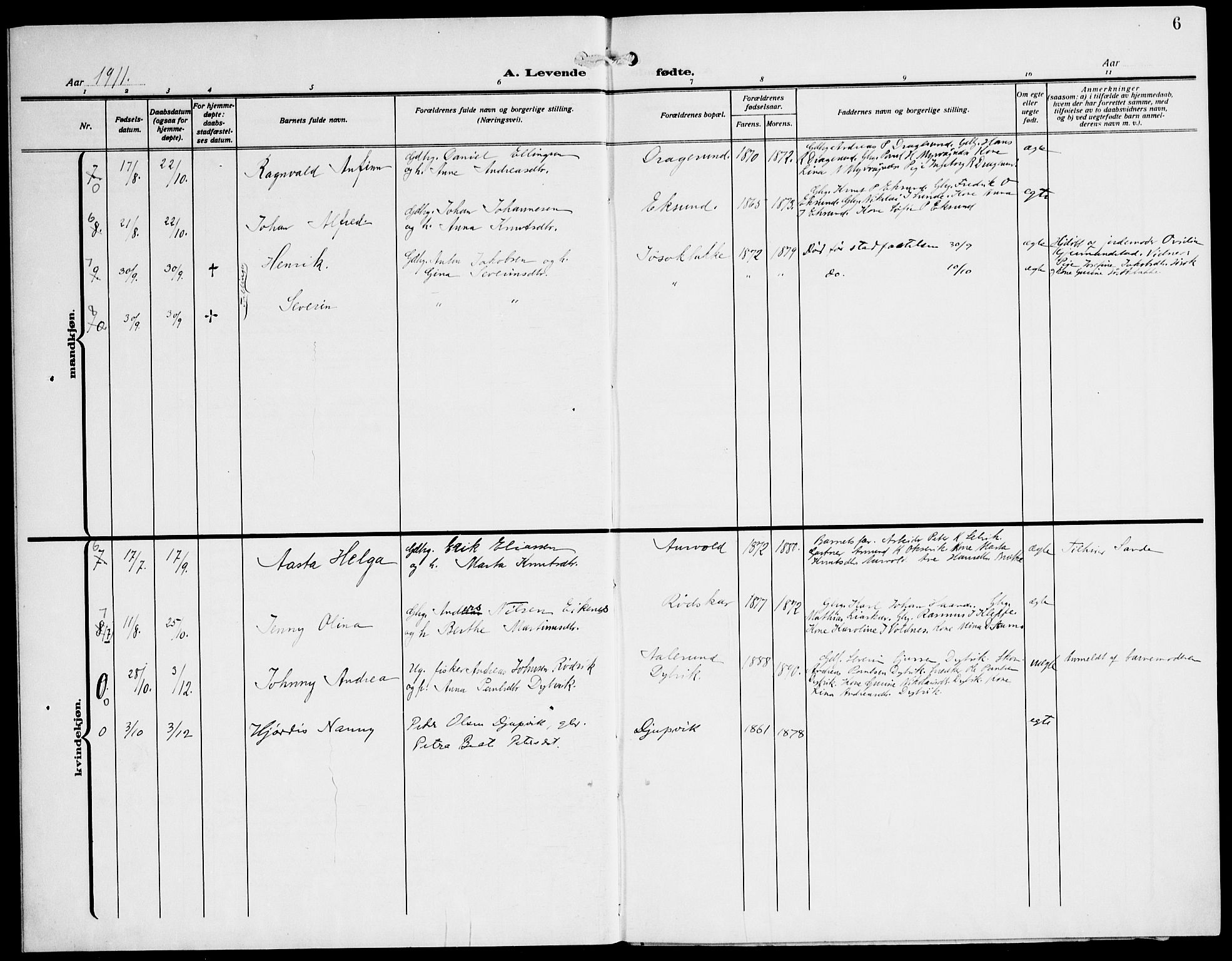 Ministerialprotokoller, klokkerbøker og fødselsregistre - Møre og Romsdal, AV/SAT-A-1454/508/L0096: Parish register (official) no. 508A03, 1911-1920, p. 6