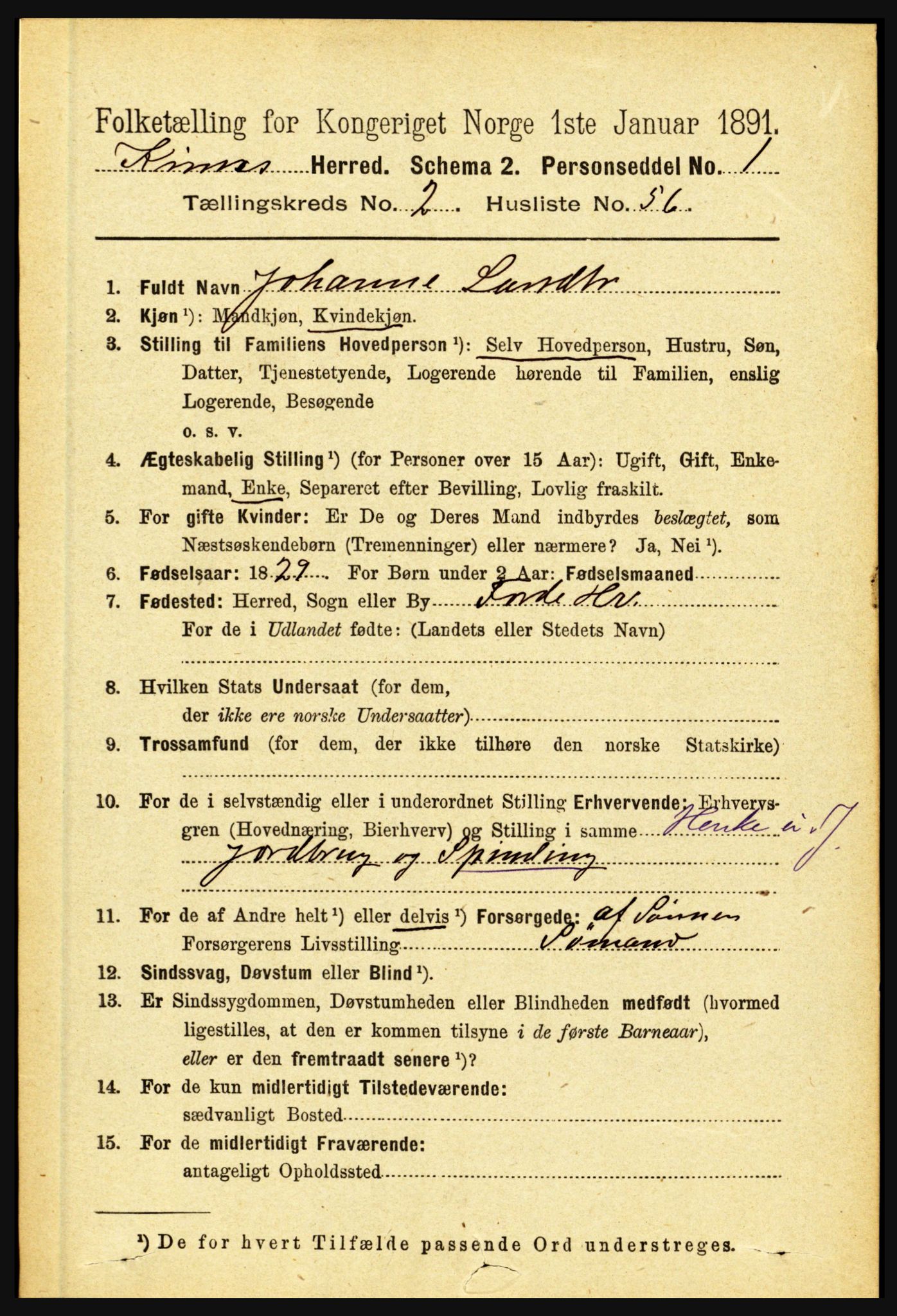 RA, 1891 census for 1437 Kinn, 1891, p. 877