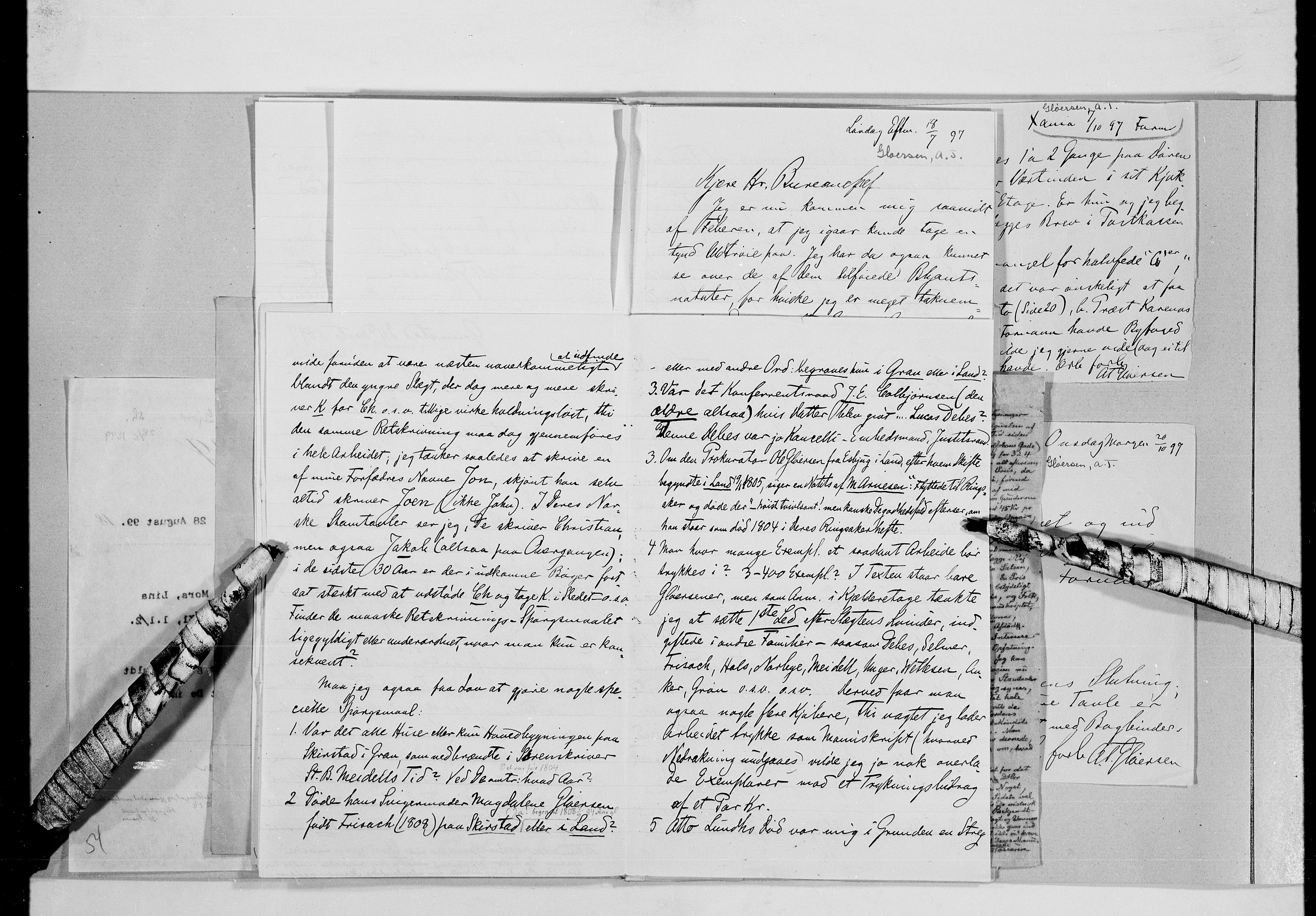 Lassens samlinger, AV/RA-PA-0051/G/L0097: Alfabetisk ordnede brev til Wilhelm Lassen: Fabritius - Grønvold, 1815-1907, p. 165