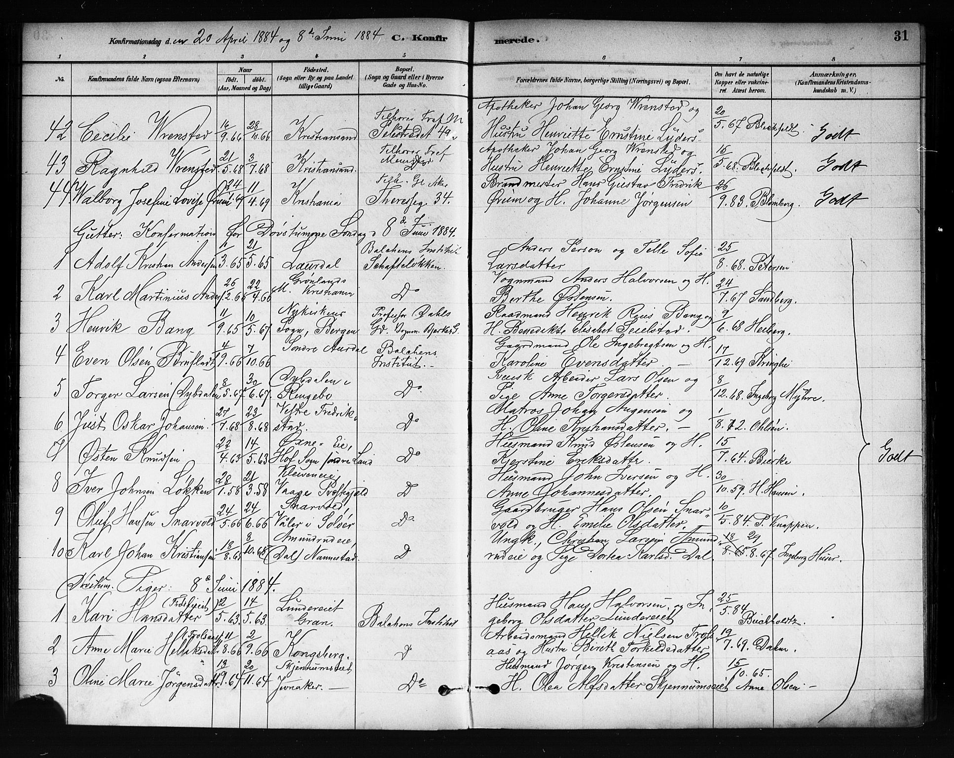 Uranienborg prestekontor Kirkebøker, SAO/A-10877/F/Fa/L0002: Parish register (official) no. 2, 1880-1896, p. 31