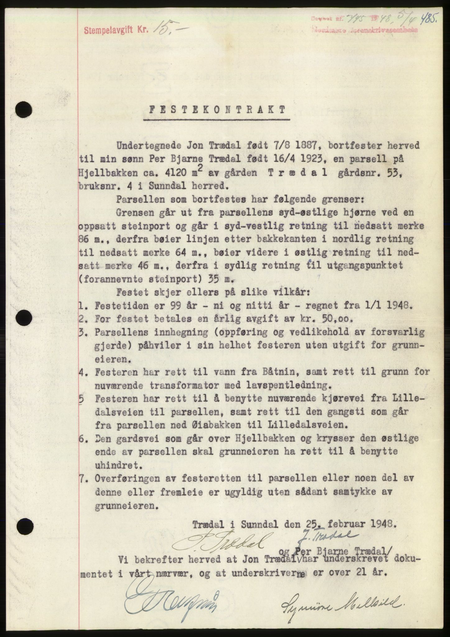 Nordmøre sorenskriveri, AV/SAT-A-4132/1/2/2Ca: Mortgage book no. B98, 1948-1948, Diary no: : 745/1948