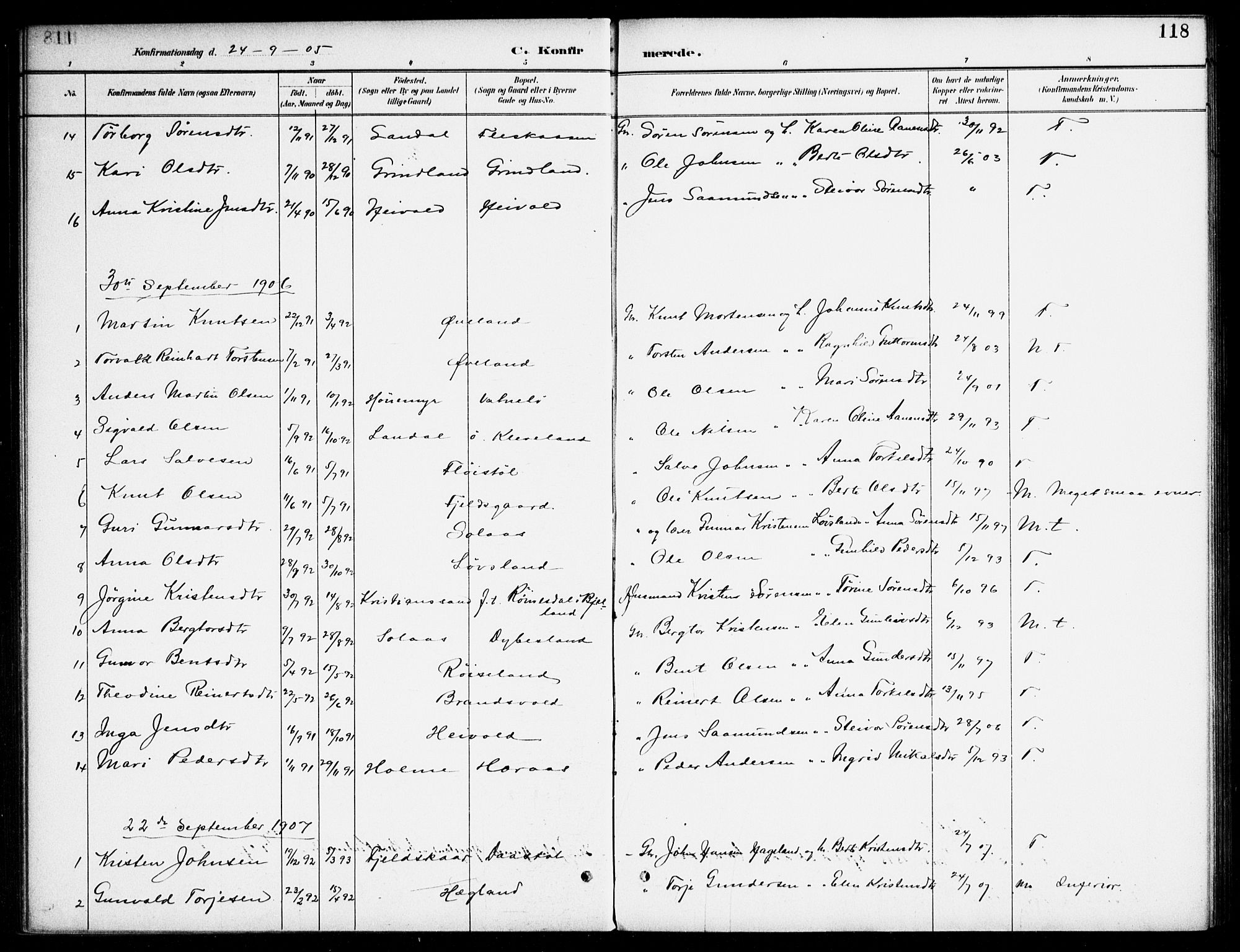 Bjelland sokneprestkontor, SAK/1111-0005/F/Fa/Fab/L0004: Parish register (official) no. A 4, 1887-1920, p. 118