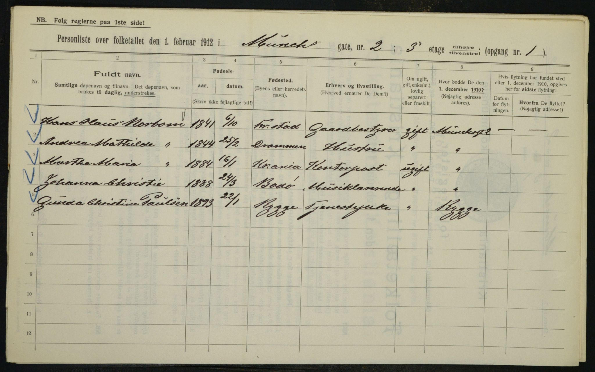 OBA, Municipal Census 1912 for Kristiania, 1912, p. 67135