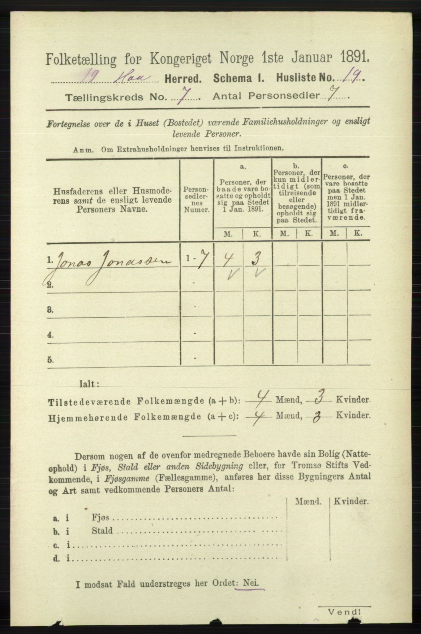 RA, 1891 census for 1119 Hå, 1891, p. 1910