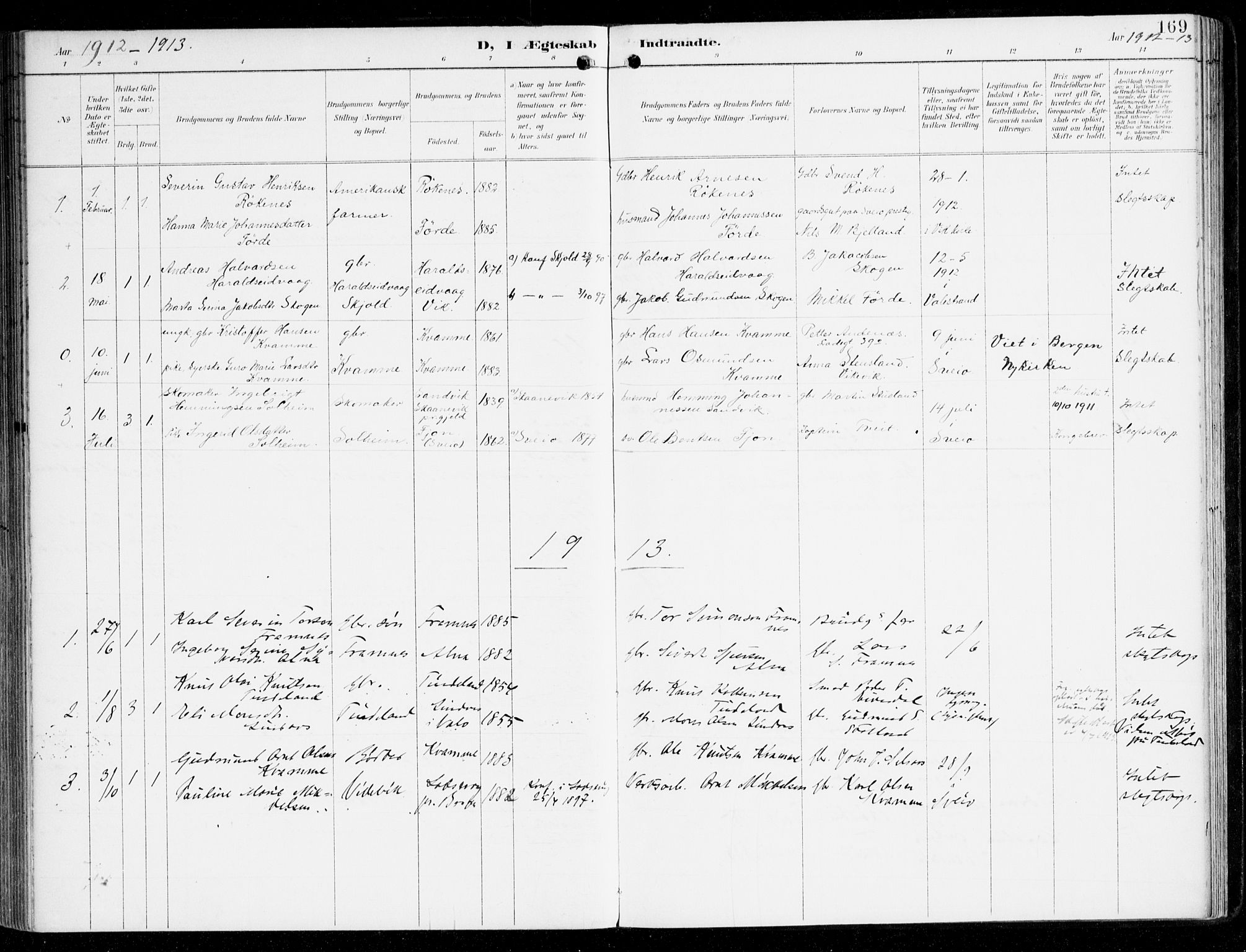 Sveio Sokneprestembete, SAB/A-78501/H/Haa: Parish register (official) no. D 2, 1894-1916, p. 169