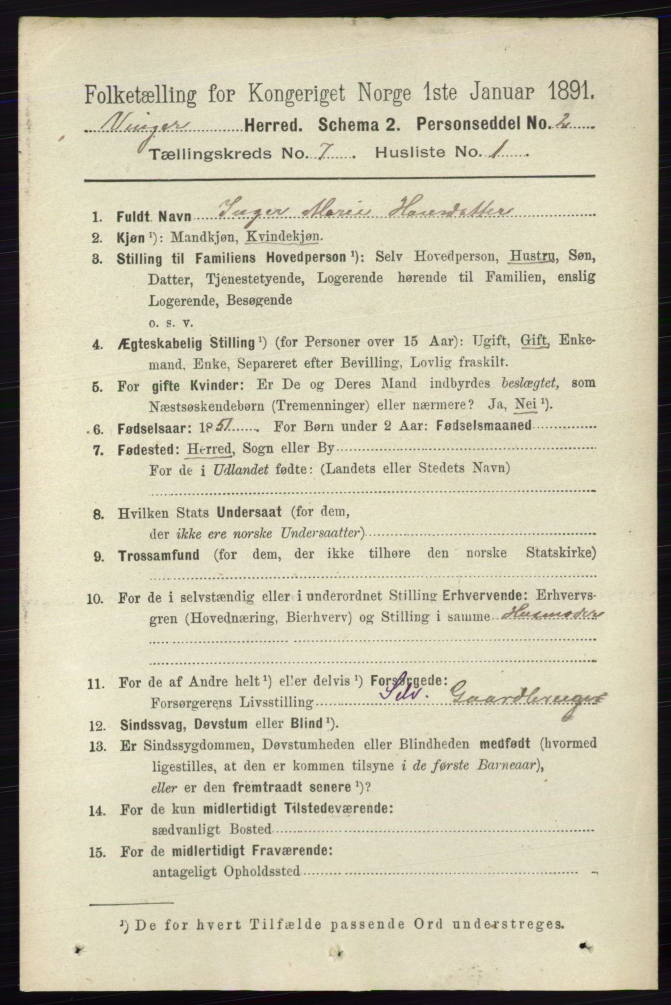 RA, 1891 census for 0421 Vinger, 1891, p. 3233